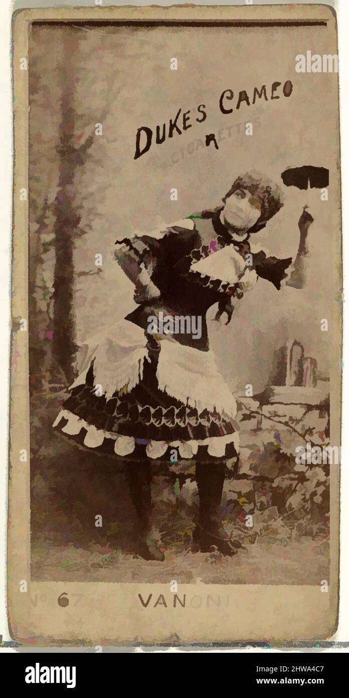 Kunst inspiriert von Zeichnungen und Druckgrafiken, Fotografie, Kartennummer 67, Miss Vanoni, aus der Schauspielerserie von Duke Sons & Co, Klassische Werke, die von Artotop mit einem Schuss Moderne modernisiert wurden. Formen, Farbe und Wert, auffällige visuelle Wirkung auf Kunst. Emotionen durch Freiheit von Kunstwerken auf zeitgemäße Weise. Eine zeitlose Botschaft, die eine wild kreative neue Richtung verfolgt. Künstler, die sich dem digitalen Medium zuwenden und die Artotop NFT erschaffen Stockfoto