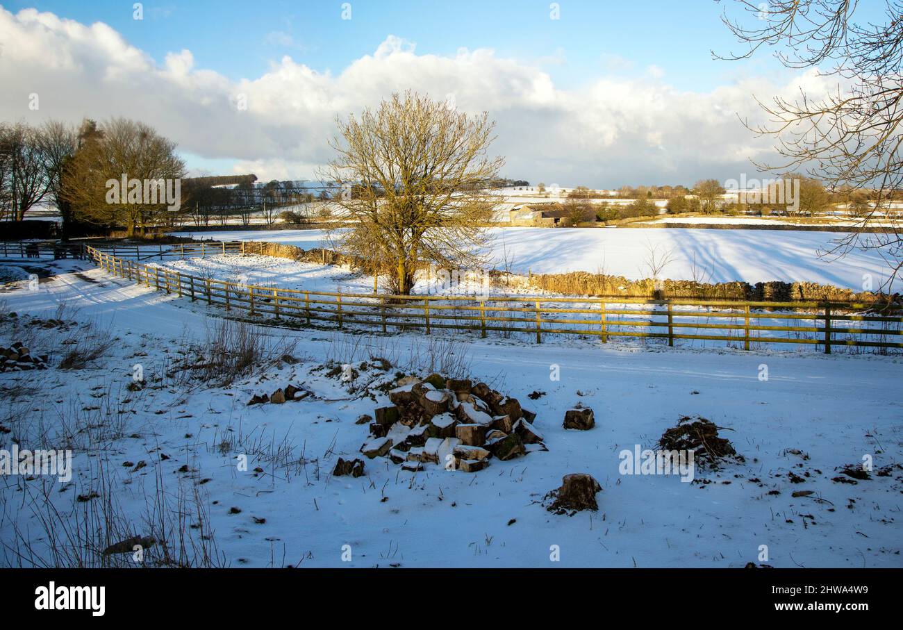Haddon Grove Farm im Winter Stockfoto