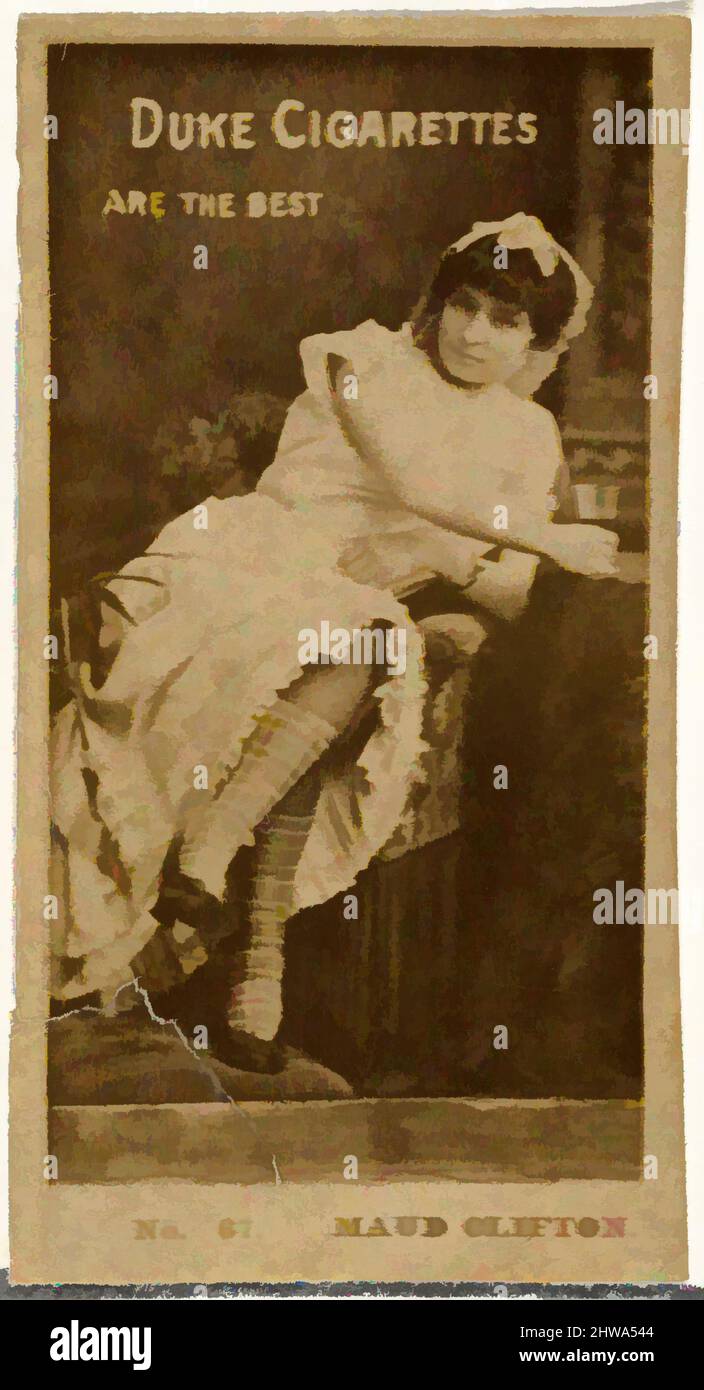 Kunst inspiriert von Zeichnungen und Druckgrafiken, Fotografie, Kartennummer 67, Maud Clifton, aus der Schauspielerserie von Duke Sons & Co, Classic Works modernisiert von Artotop mit einem Schuss Moderne. Formen, Farbe und Wert, auffällige visuelle Wirkung auf Kunst. Emotionen durch Freiheit von Kunstwerken auf zeitgemäße Weise. Eine zeitlose Botschaft, die eine wild kreative neue Richtung verfolgt. Künstler, die sich dem digitalen Medium zuwenden und die Artotop NFT erschaffen Stockfoto