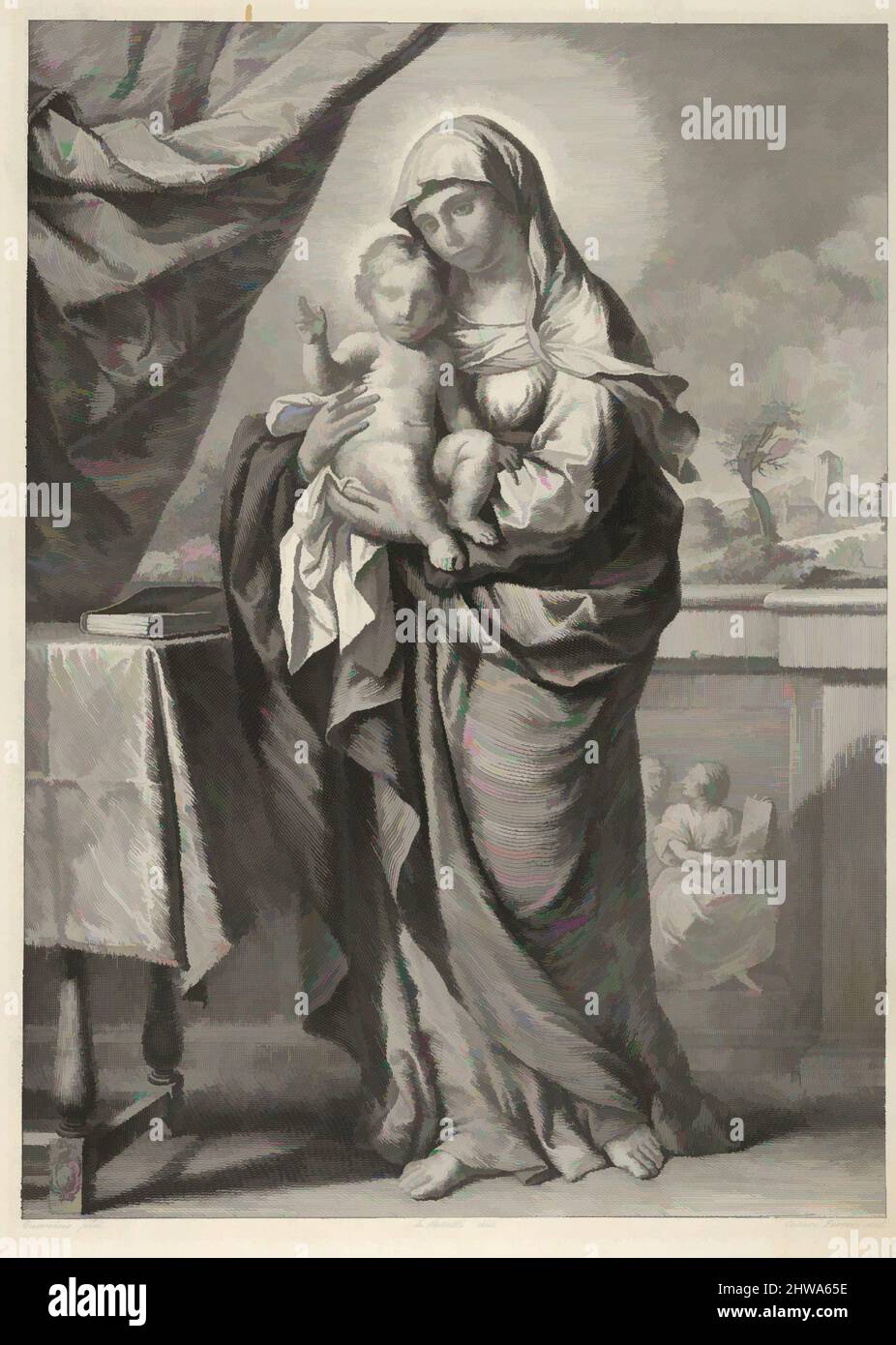 Kunst inspiriert von Zeichnungen und Drucken, Print, Jungfrau und Kind, Künstler, Künstler, Verleger, nach, Guercino (Giovanni Francesco Barbieri, Klassische Werke, die von Artotop mit einem Schuss Moderne modernisiert wurden. Formen, Farbe und Wert, auffällige visuelle Wirkung auf Kunst. Emotionen durch Freiheit von Kunstwerken auf zeitgemäße Weise. Eine zeitlose Botschaft, die eine wild kreative neue Richtung verfolgt. Künstler, die sich dem digitalen Medium zuwenden und die Artotop NFT erschaffen Stockfoto