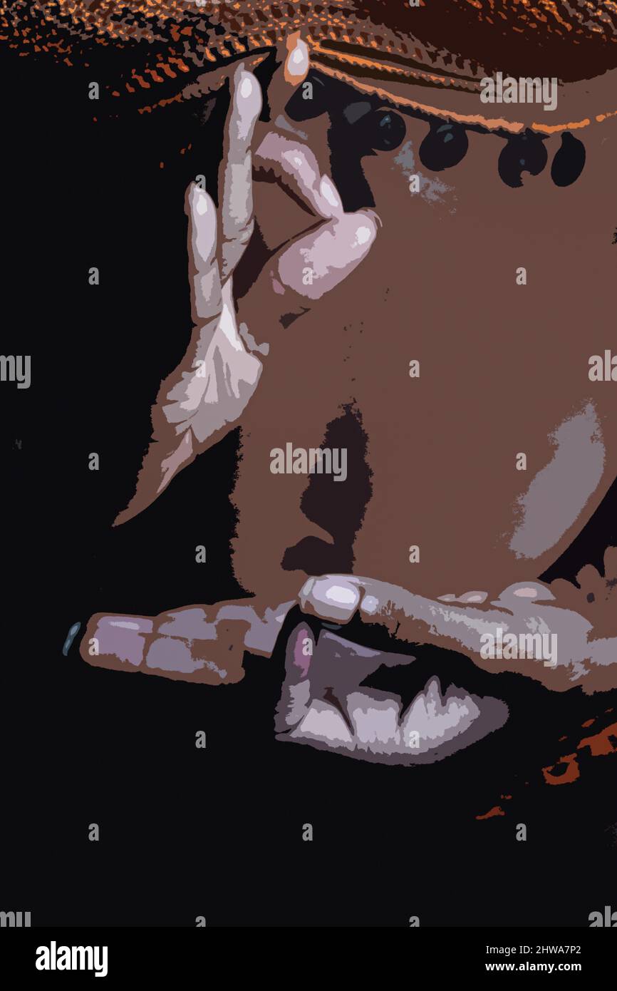 Illustration einer Frau, die Yoga praktiziert und Handmudras macht Stockfoto