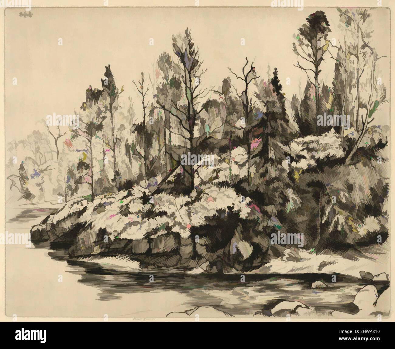 Kunst inspiriert von Zeichnungen und Druckgrafiken, Print, Autumnal Point, Artist, Ernest Haskell, American, Woodstock, Connecticut 1876–1925 West Point, Classic Works Modernised by Artotop with a Splash of Modernity. Formen, Farbe und Wert, auffällige visuelle Wirkung auf Kunst. Emotionen durch Freiheit von Kunstwerken auf zeitgemäße Weise. Eine zeitlose Botschaft, die eine wild kreative neue Richtung verfolgt. Künstler, die sich dem digitalen Medium zuwenden und die Artotop NFT erschaffen Stockfoto