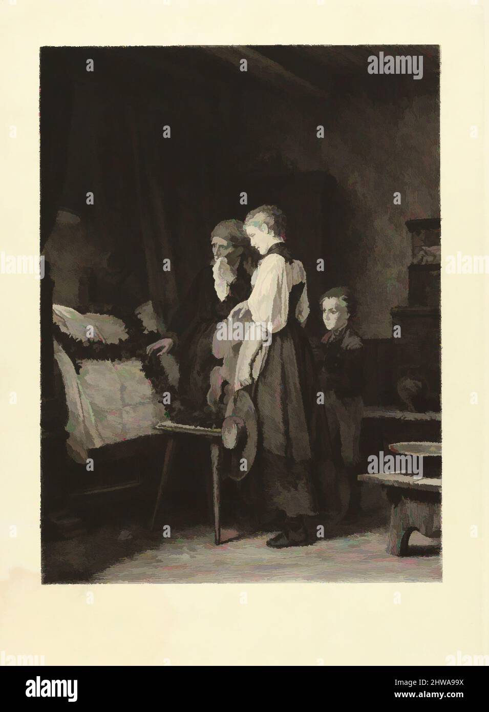 Kunst inspiriert von Zeichnungen und Drucken, Print, in the House of Mourning (aus American Art Review, no. 8), Artist, After, Friedrich Leonhard Meyer, Klassisches Werk, das von Artotop mit einem Schuss Moderne modernisiert wurde. Formen, Farbe und Wert, auffällige visuelle Wirkung auf Kunst. Emotionen durch Freiheit von Kunstwerken auf zeitgemäße Weise. Eine zeitlose Botschaft, die eine wild kreative neue Richtung verfolgt. Künstler, die sich dem digitalen Medium zuwenden und die Artotop NFT erschaffen Stockfoto