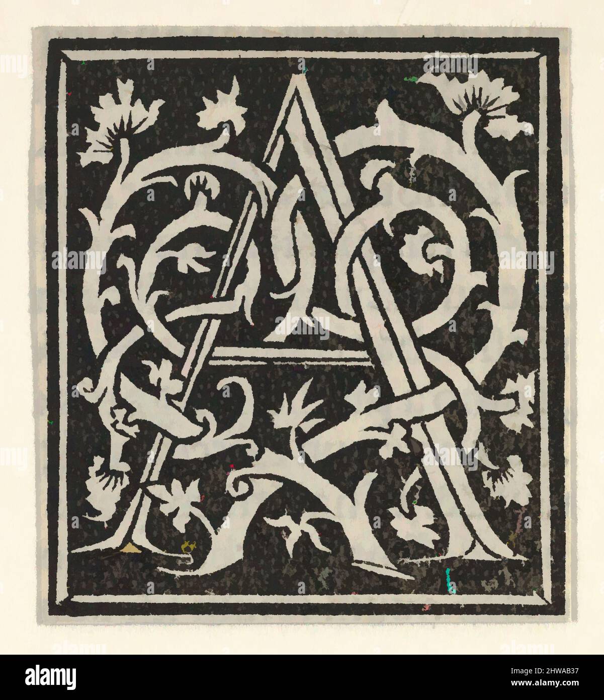 Kunst inspiriert von Zeichnungen und Druckgrafiken, Print, Anfangsbuchstaben A auf gemustertem Hintergrund, Künstler, Anonymous, Italienisch, 16. Jahrhundert, Anonymous, Italien, Klassische Werke, die von Artotop mit einem Schuss Moderne modernisiert wurden. Formen, Farbe und Wert, auffällige visuelle Wirkung auf Kunst. Emotionen durch Freiheit von Kunstwerken auf zeitgemäße Weise. Eine zeitlose Botschaft, die eine wild kreative neue Richtung verfolgt. Künstler, die sich dem digitalen Medium zuwenden und die Artotop NFT erschaffen Stockfoto