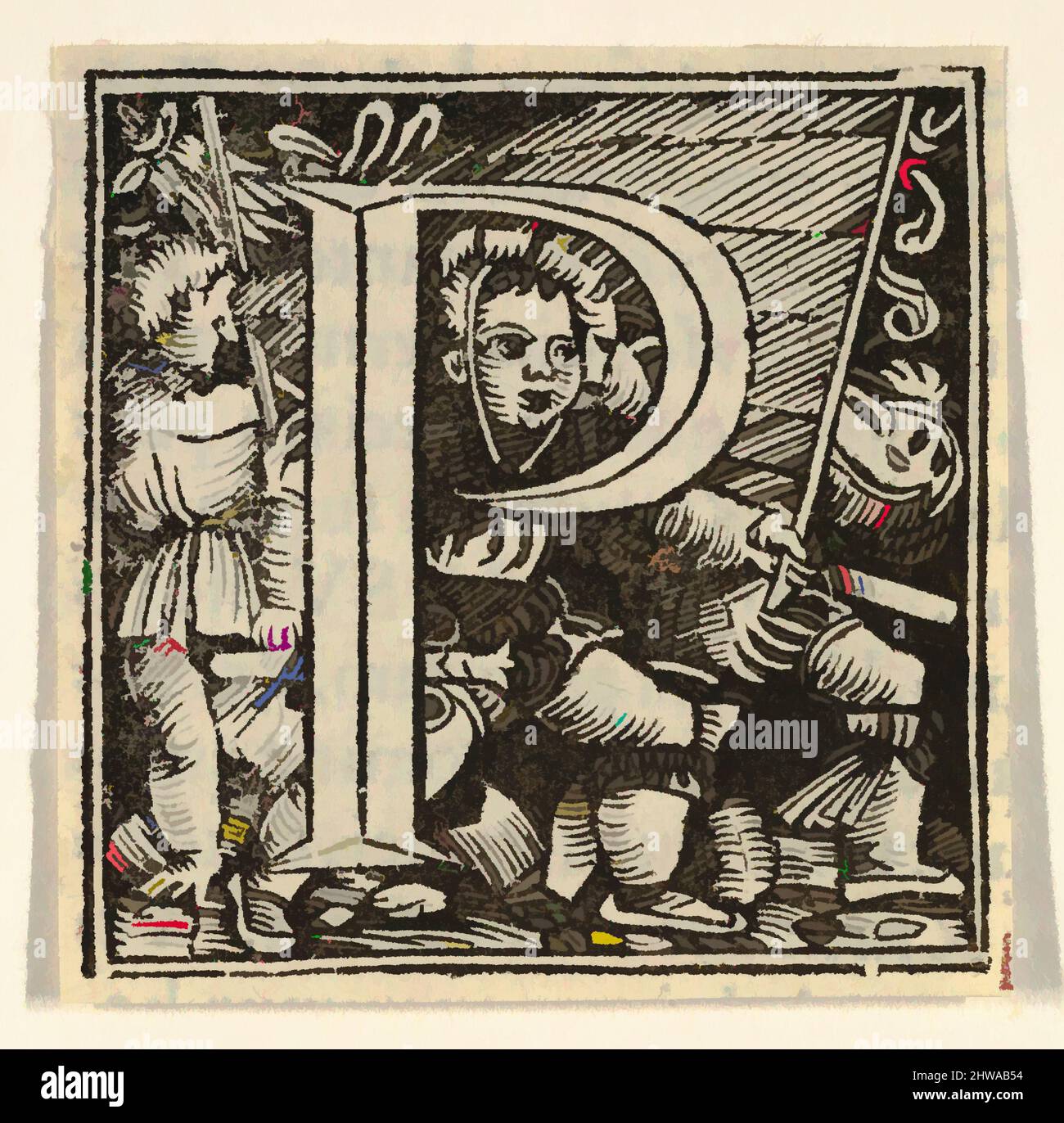 Kunst inspiriert von Zeichnungen und Druckgrafiken, Print, Initial Letter P mit Kindern, Künstler, Heinrich Vogtherr der Ältere, Deutsch, geboren 1490, aktiv 1538, Klassische Werke modernisiert von Artotop mit einem Schuss Moderne. Formen, Farbe und Wert, auffällige visuelle Wirkung auf Kunst. Emotionen durch Freiheit von Kunstwerken auf zeitgemäße Weise. Eine zeitlose Botschaft, die eine wild kreative neue Richtung verfolgt. Künstler, die sich dem digitalen Medium zuwenden und die Artotop NFT erschaffen Stockfoto