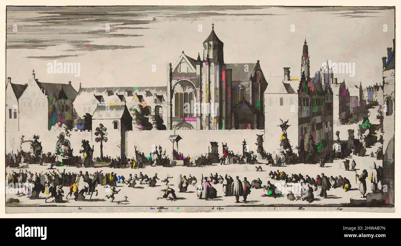Kunst inspiriert von Zeichnungen und Druckgrafiken, Print, Fete, Ornament und Architektur, triumphierende Prozession nach Antwerpen, Künstler, Jan Luyken, Niederländisch, Amsterdam, Klassische Werke, die von Artotop mit einem Hauch von Moderne modernisiert wurden. Formen, Farbe und Wert, auffällige visuelle Wirkung auf Kunst. Emotionen durch Freiheit von Kunstwerken auf zeitgemäße Weise. Eine zeitlose Botschaft, die eine wild kreative neue Richtung verfolgt. Künstler, die sich dem digitalen Medium zuwenden und die Artotop NFT erschaffen Stockfoto