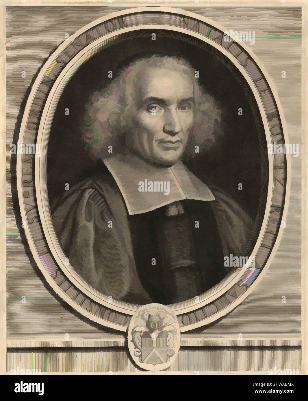 Kunst inspiriert von Zeichnungen und Druckgrafiken, Print, Portrait des französischen Magistrate Noël Le Boultz, Künstler und Graveur, Sitter, Robert Nanteuil, Klassische Werke, die von Artotop mit einem Schuss Moderne modernisiert wurden. Formen, Farbe und Wert, auffällige visuelle Wirkung auf Kunst. Emotionen durch Freiheit von Kunstwerken auf zeitgemäße Weise. Eine zeitlose Botschaft, die eine wild kreative neue Richtung verfolgt. Künstler, die sich dem digitalen Medium zuwenden und die Artotop NFT erschaffen Stockfoto