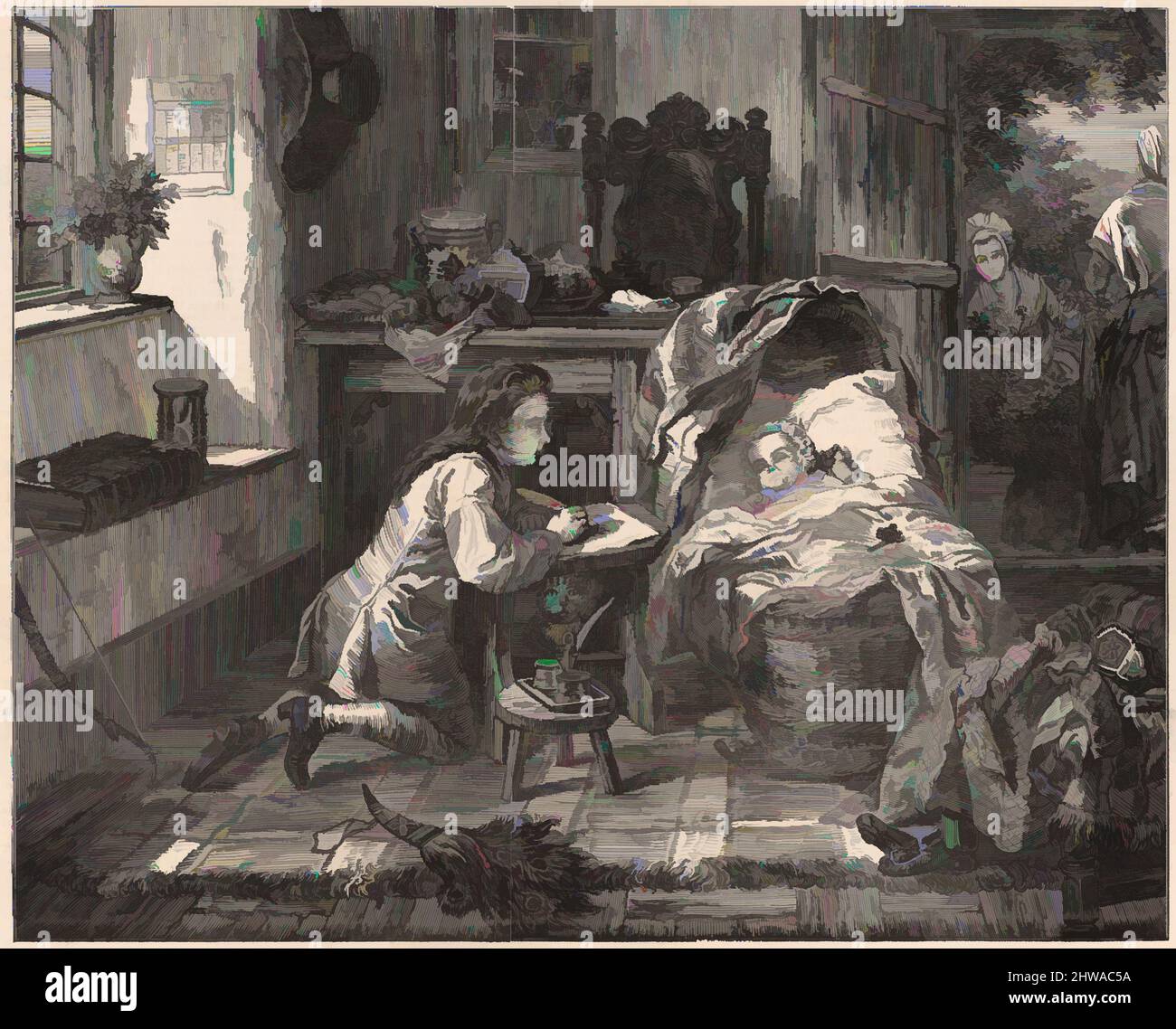 Kunst inspiriert von Zeichnungen und Druckgrafiken, Print, Benjamin Wests erster Versuch in der Kunst, aus den Illustrated London News, Artist, After, Edward Matthew, Klassische Werke, die von Artotop mit einem Schuss Moderne modernisiert wurden. Formen, Farbe und Wert, auffällige visuelle Wirkung auf Kunst. Emotionen durch Freiheit von Kunstwerken auf zeitgemäße Weise. Eine zeitlose Botschaft, die eine wild kreative neue Richtung verfolgt. Künstler, die sich dem digitalen Medium zuwenden und die Artotop NFT erschaffen Stockfoto