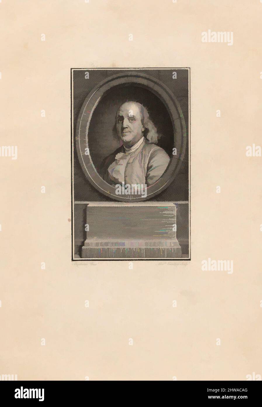 Kunst inspiriert von Zeichnungen und Druckgrafiken, Print, Benjamin Franklin, Künstler, Sitter, Graveur, Verleger, After, Joseph Siffred Duplessis, Benjamin, Klassische Werke, die von Artotop mit einem Hauch von Moderne modernisiert wurden. Formen, Farbe und Wert, auffällige visuelle Wirkung auf Kunst. Emotionen durch Freiheit von Kunstwerken auf zeitgemäße Weise. Eine zeitlose Botschaft, die eine wild kreative neue Richtung verfolgt. Künstler, die sich dem digitalen Medium zuwenden und die Artotop NFT erschaffen Stockfoto