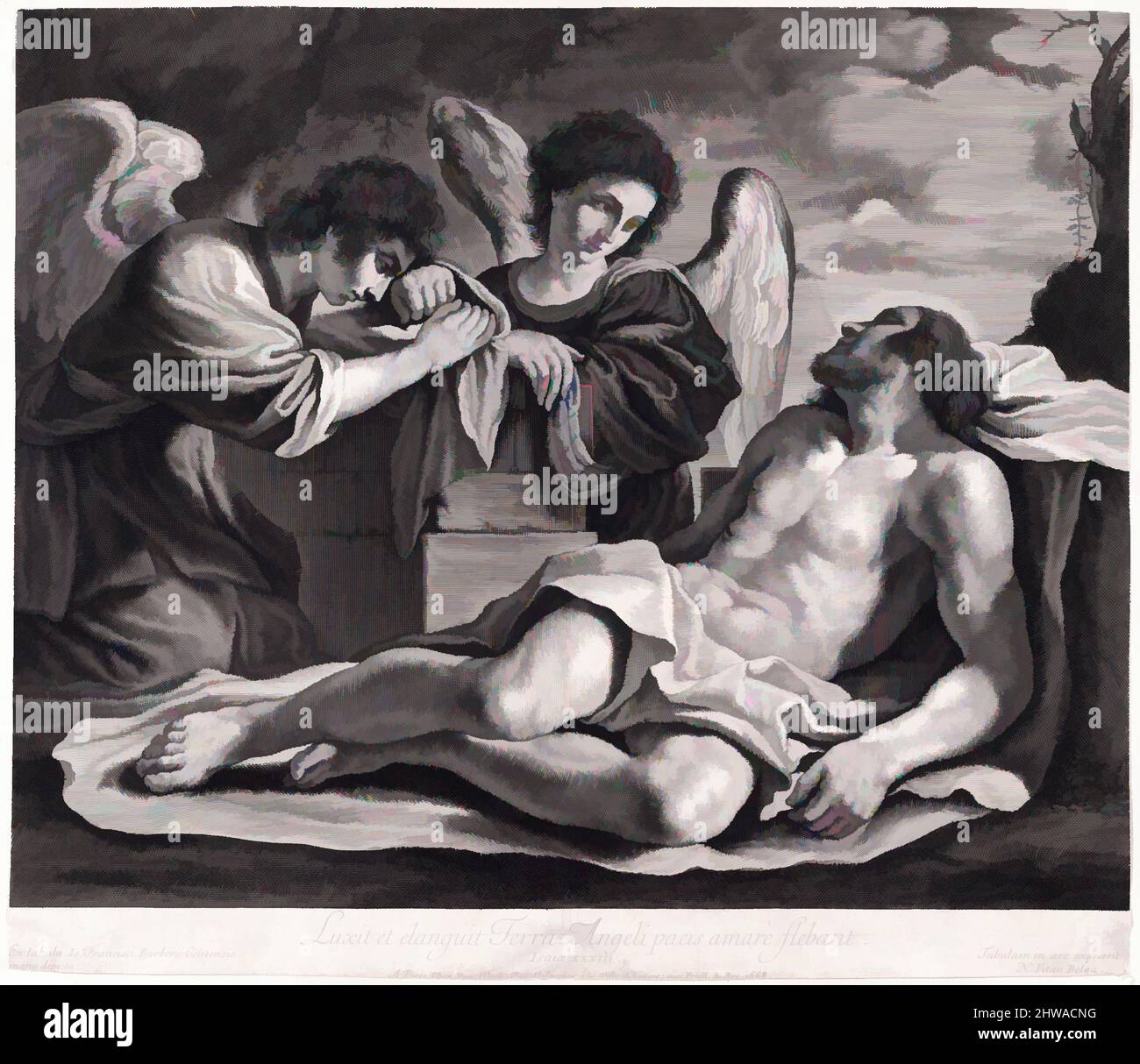 Kunst inspiriert von Zeichnungen und Druckgrafiken, Print, Engel trauern um den toten Christus, Künstler, Verleger, Künstler, After, Guercino Giovanni Francesco, Klassische Werke, die von Artotop mit einem Schuss Moderne modernisiert wurden. Formen, Farbe und Wert, auffällige visuelle Wirkung auf Kunst. Emotionen durch Freiheit von Kunstwerken auf zeitgemäße Weise. Eine zeitlose Botschaft, die eine wild kreative neue Richtung verfolgt. Künstler, die sich dem digitalen Medium zuwenden und die Artotop NFT erschaffen Stockfoto