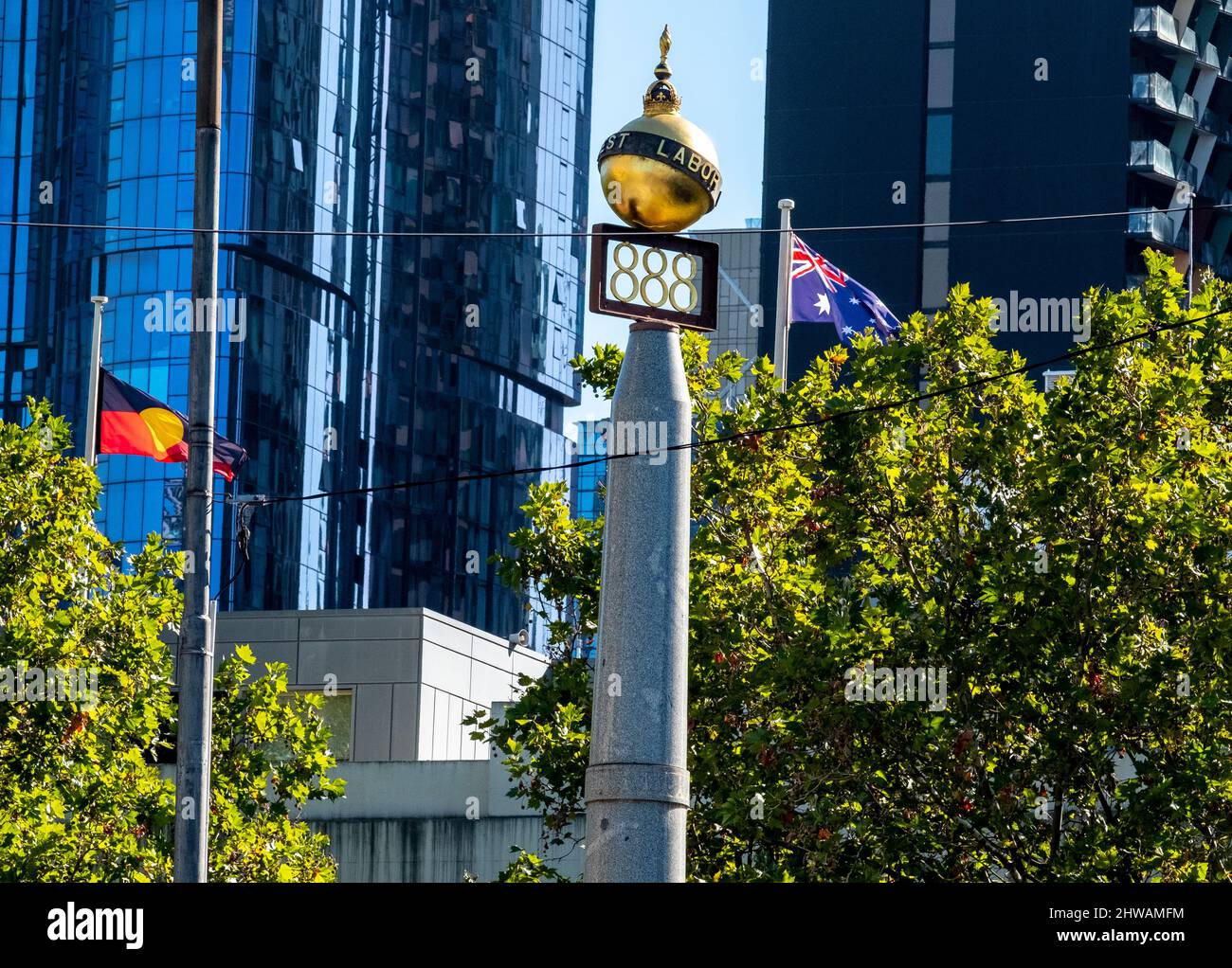 Denkmal zum Gedenken an den achtstündigen Tag. Melbourne, Victoria, Australien Stockfoto