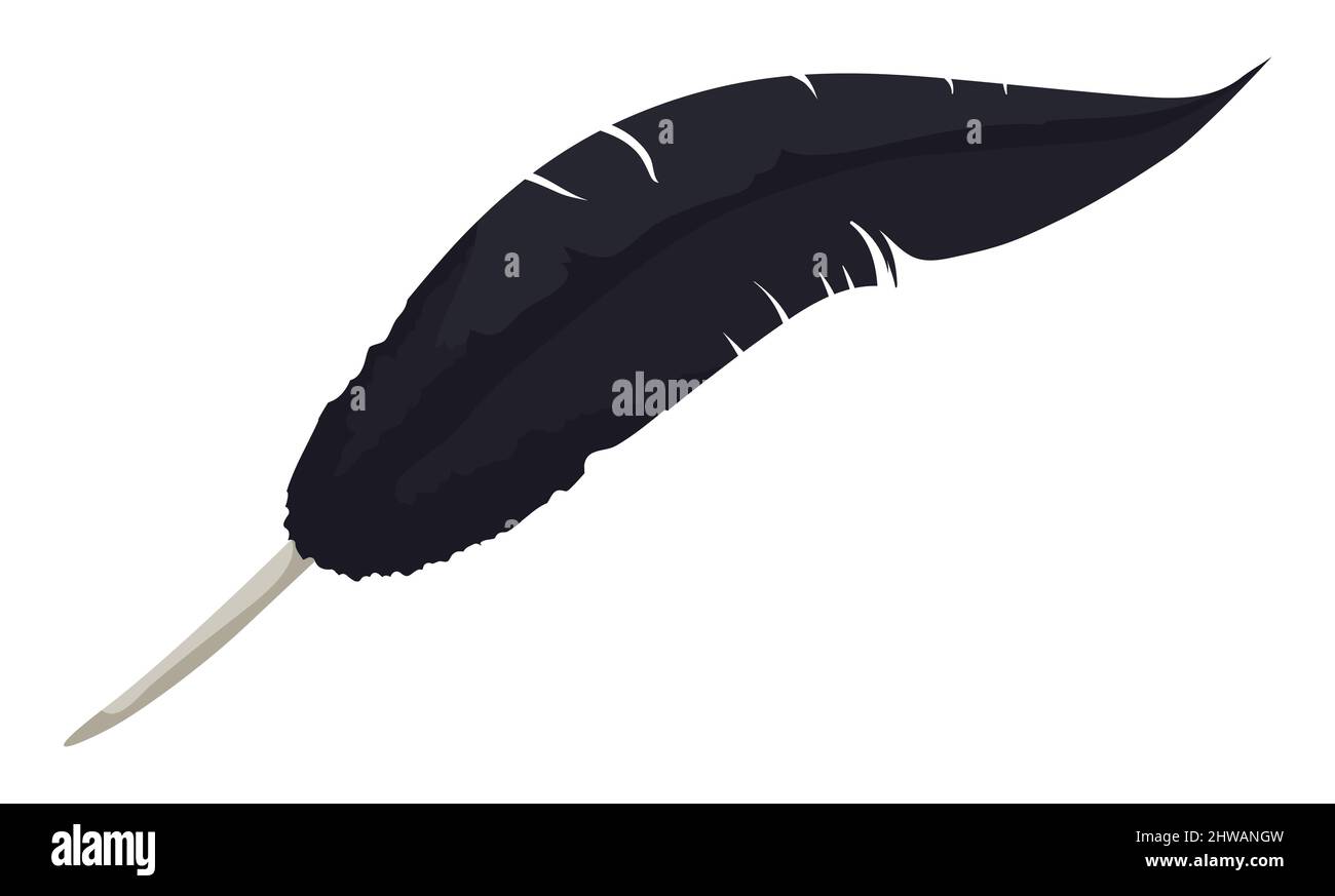 Isoliertes Design einer schwarzen Feder im Cartoon-Stil auf weißem Hintergrund. Stock Vektor