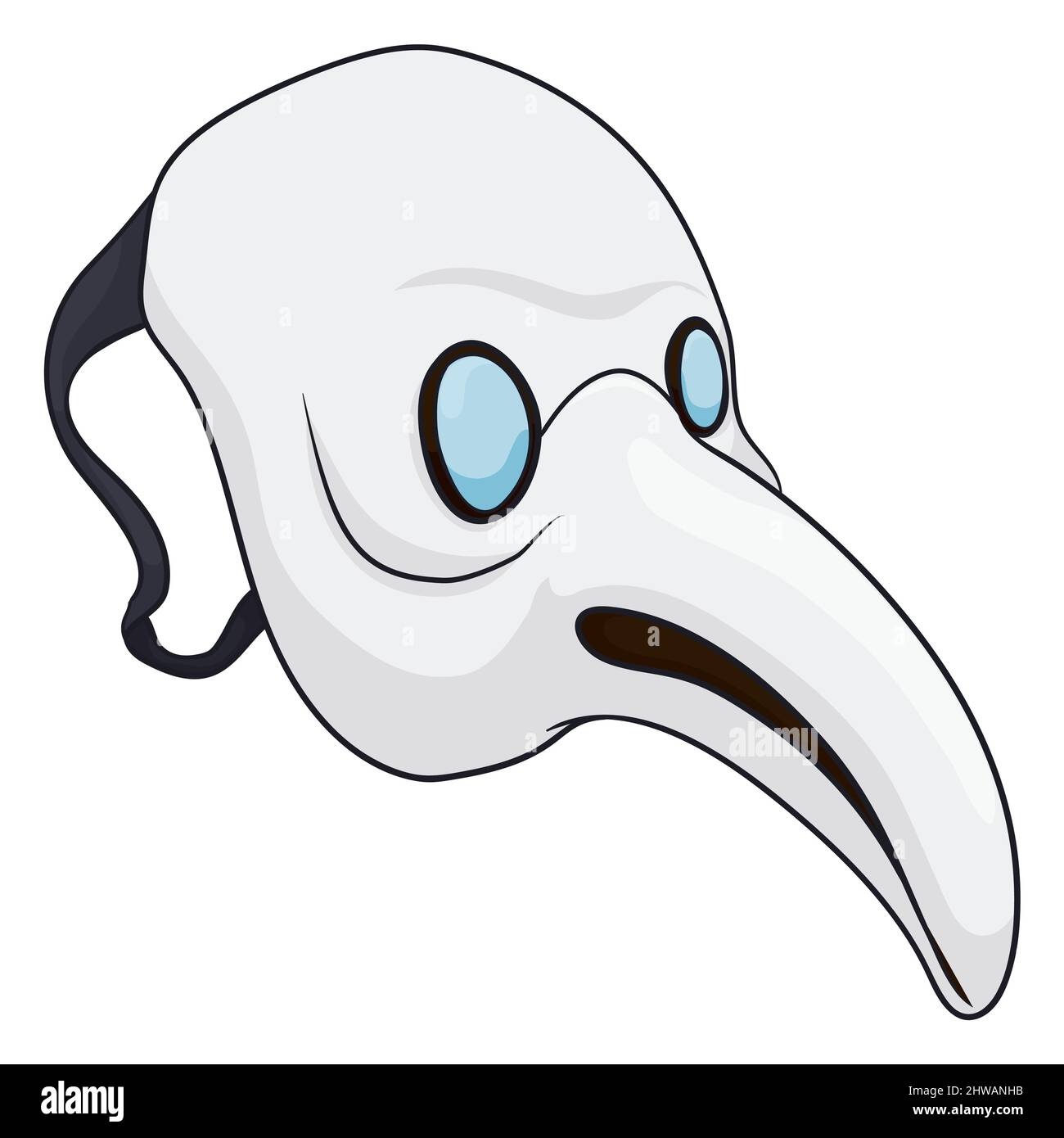 Isolierte traditionelle Pest Doctor Maske mit Schnabel, Brille und Seil im Cartoon-Stil. Stock Vektor