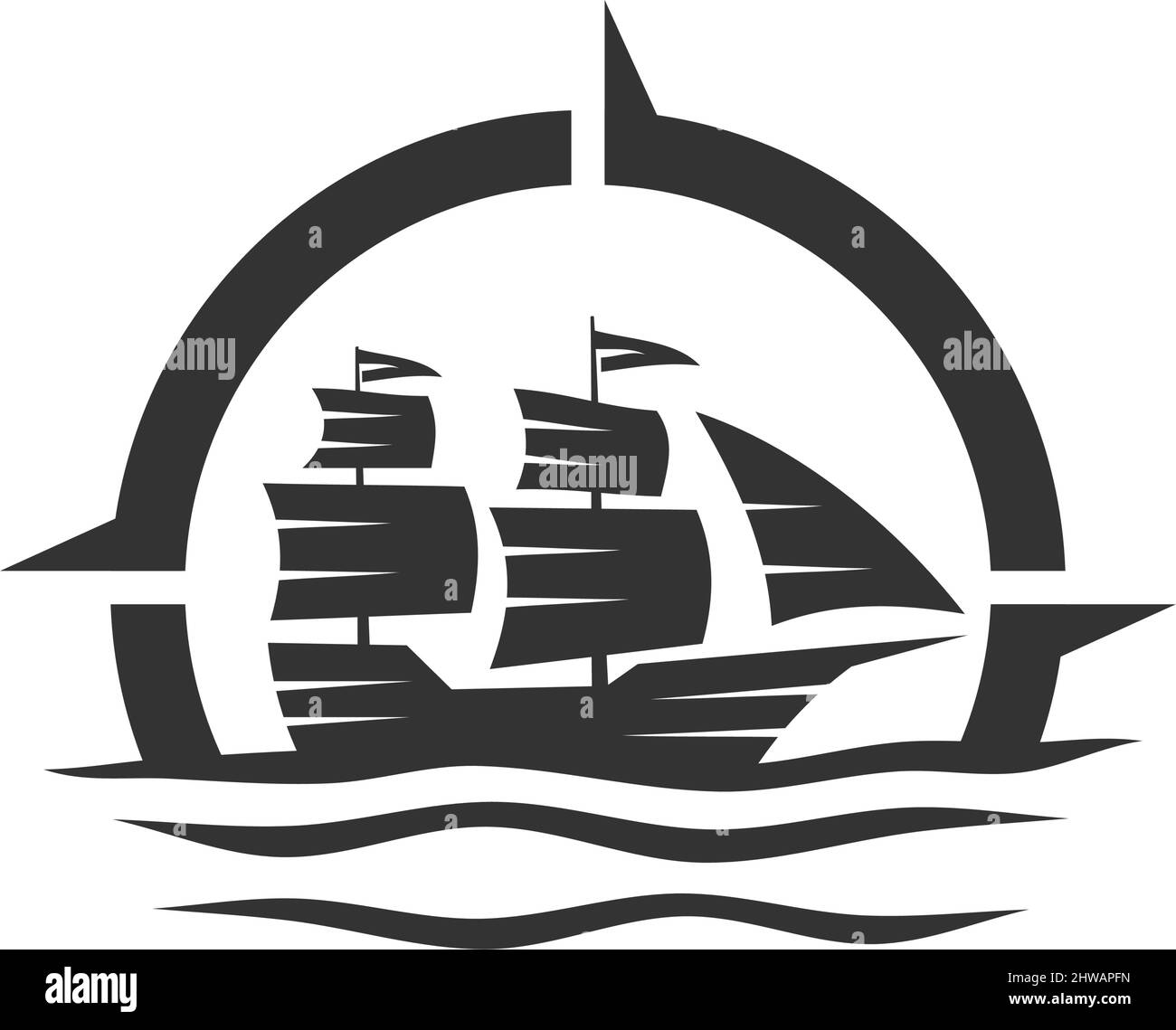 Schiff Yacht Kompass Logo Symbol Illustration Marke Identität Stock Vektor