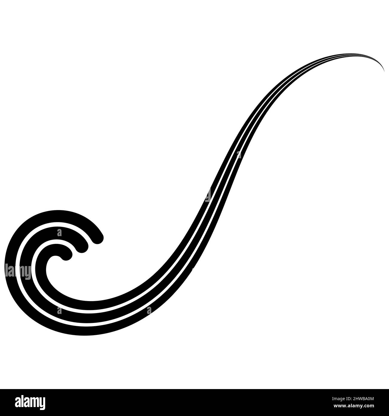Geschwungene drei Streifen Kalligraphie locken, Meereswellen-Kalligraphie elegant geschwungenes Band Logo Stock Vektor
