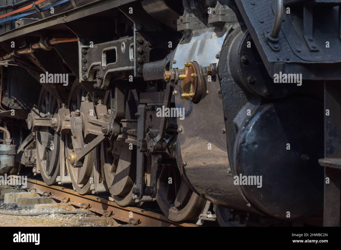 Dampf-Eisenbahnrädern Stockfoto