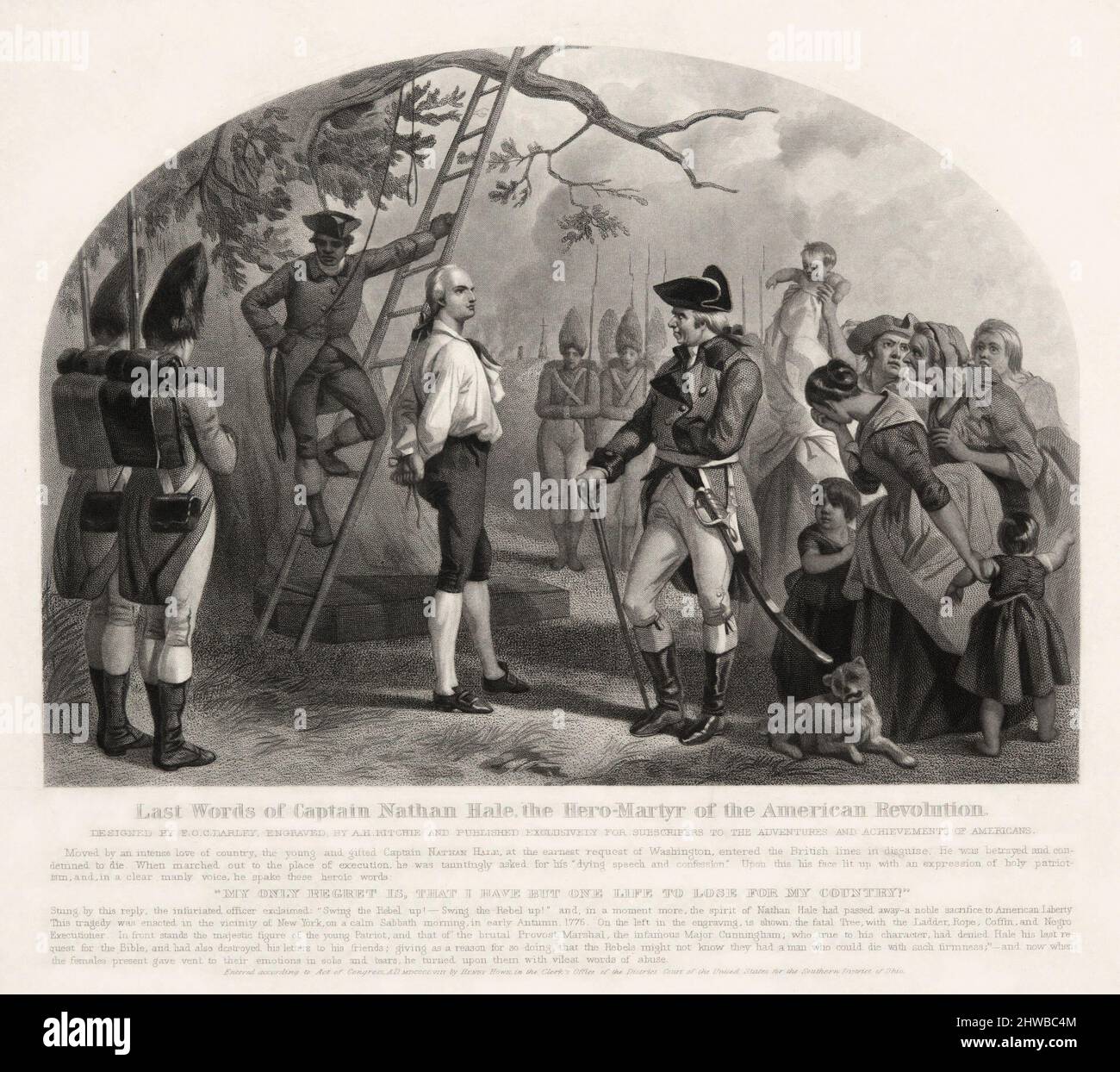 Letzte Worte von Capt. Nathan Hale. Künstler: Alexander Hay Ritchie, Amerikaner, geboren in Schottland, 1822–1895 Stockfoto