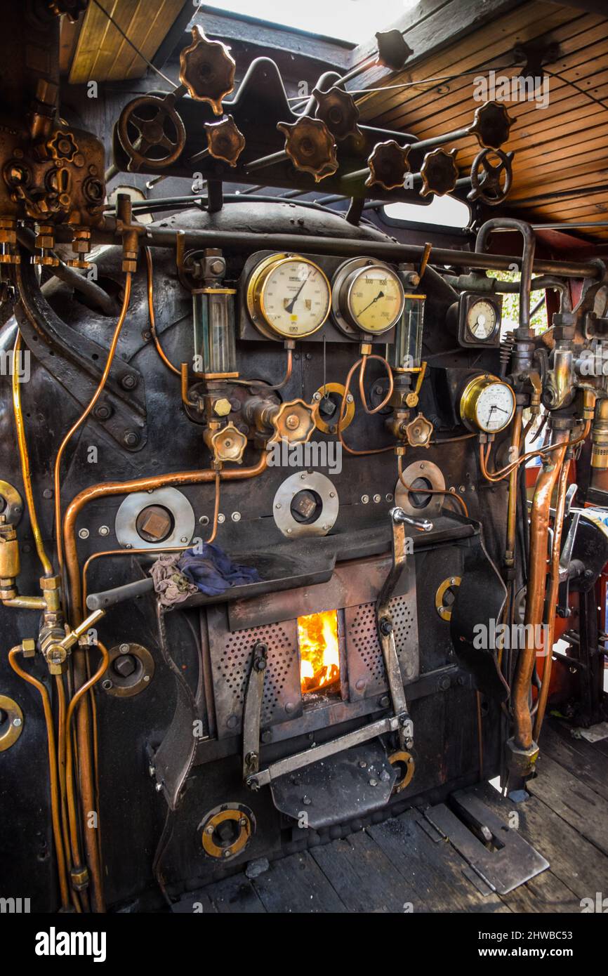 Steuerung der Dampflokomotive und Kabine Stockfoto