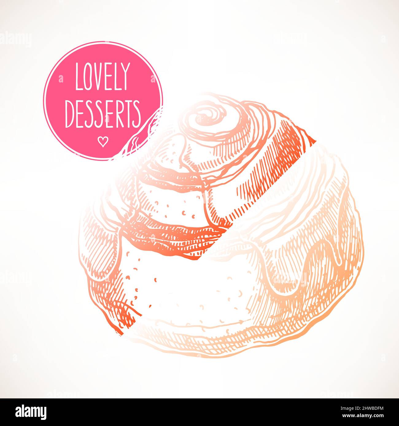 Appetitliches Brötchen mit Zimt. Handgezeichnete Illustration Stock Vektor