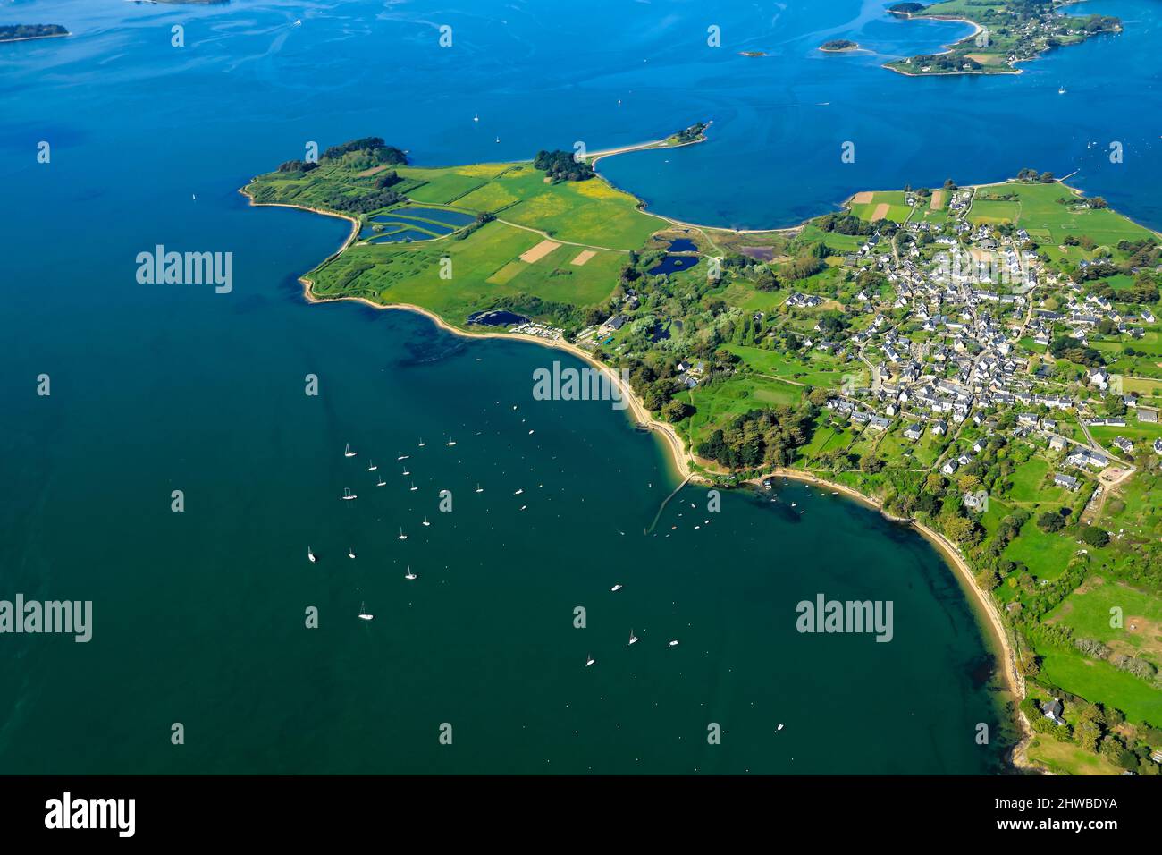 Frankreich. Bretagne. Morbihan Golf (56) Luftaufnahme der Arz Insel Stockfoto