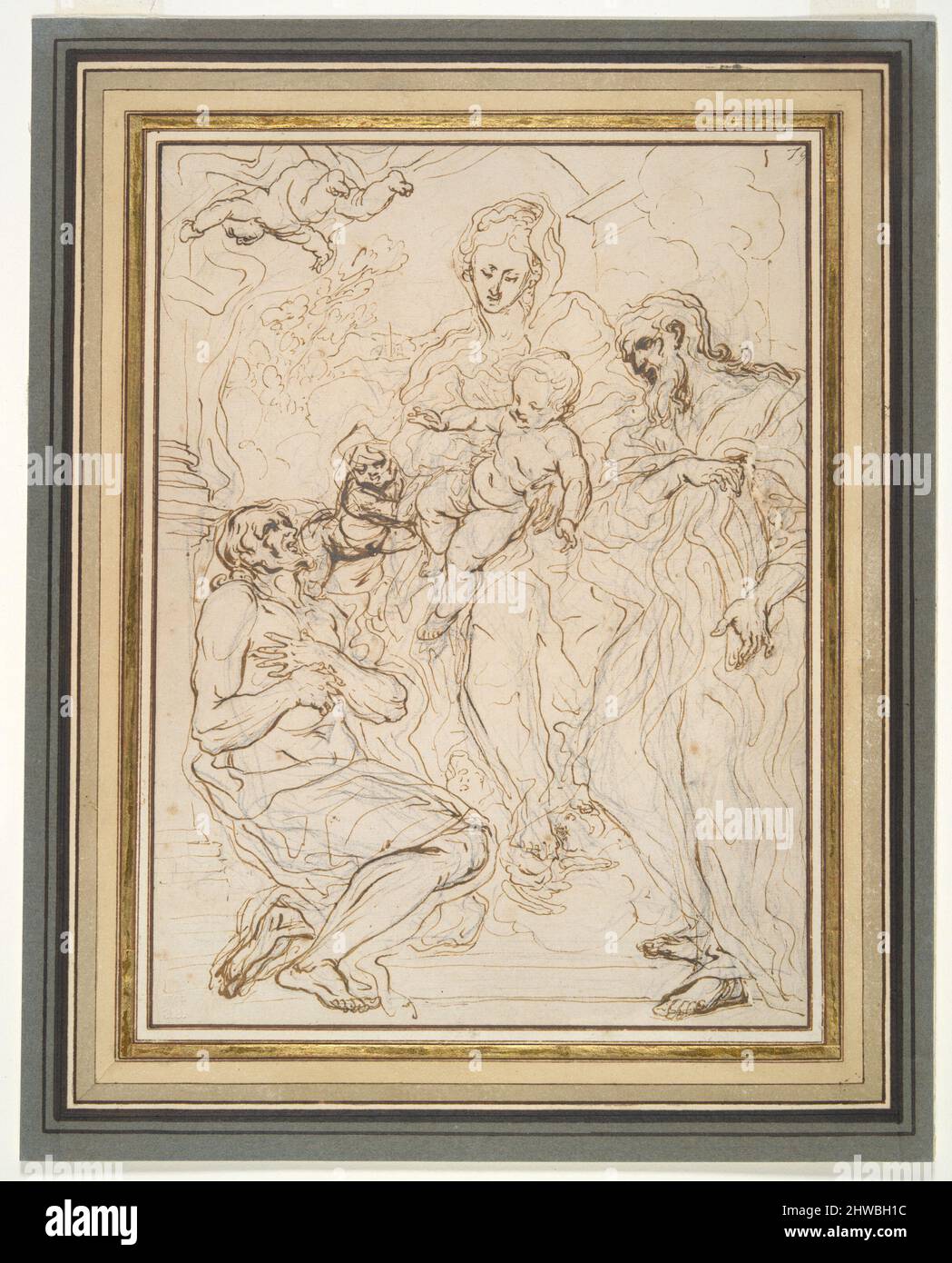 Jungfrau und Kind mit zwei Heiligen. Künstler, zugeschrieben: Giovanni Battista Gaulli genannt Baciccio, italienisch, 1639–1709 Stockfoto