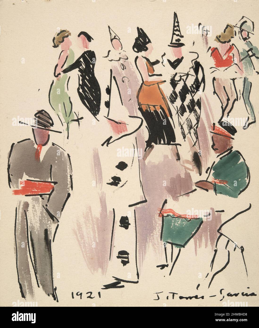 Artists’ Ball: Pierrot, Harlequin und Tänzer. Künstler: Joaquín Torres-García, Uruguayisch, 1874–1949 Stockfoto