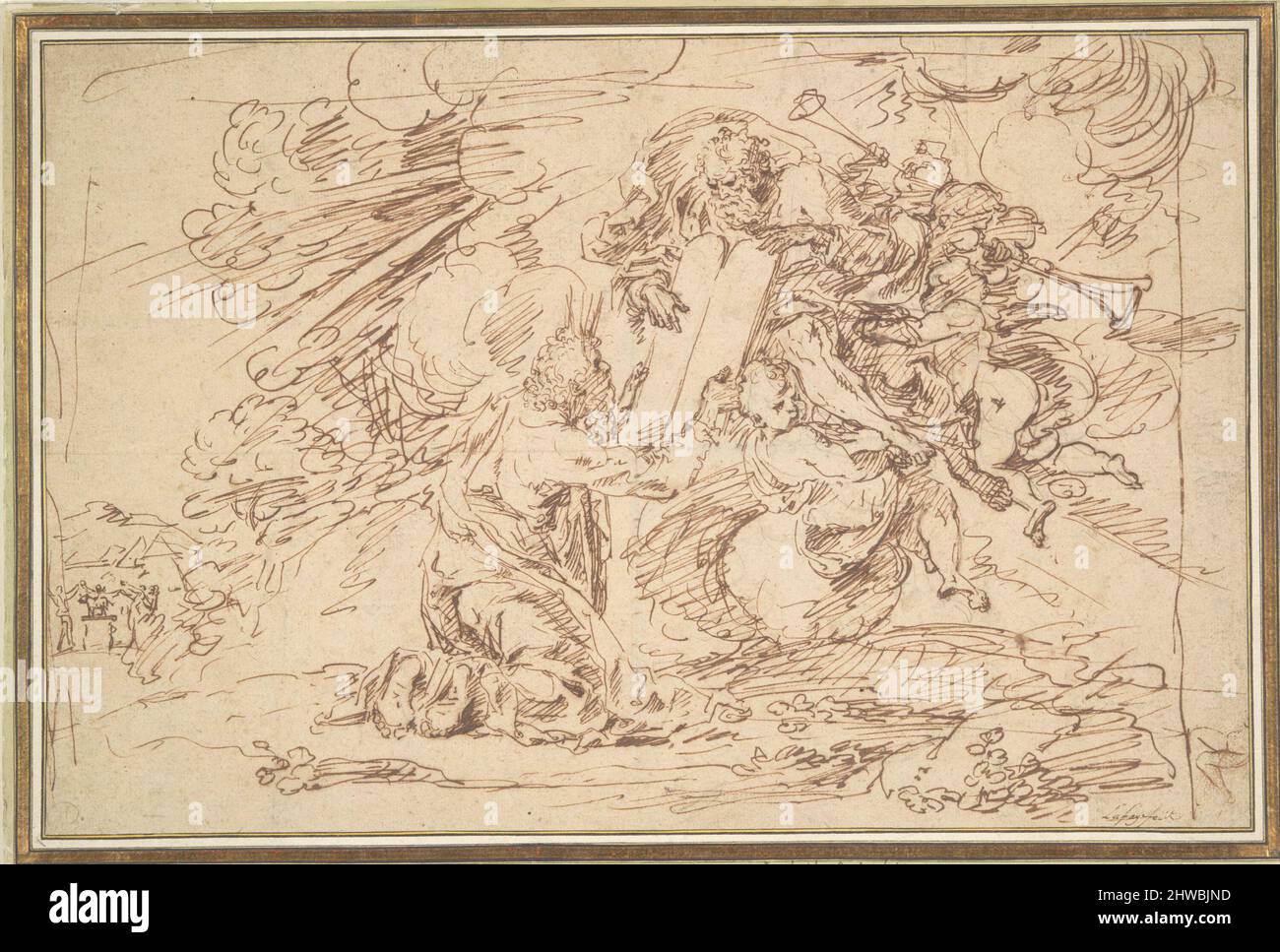 Mose empfing die Tafeln des Gesetzes. Künstler: Raymond Lafage, Französisch, 1656–1684 Stockfoto