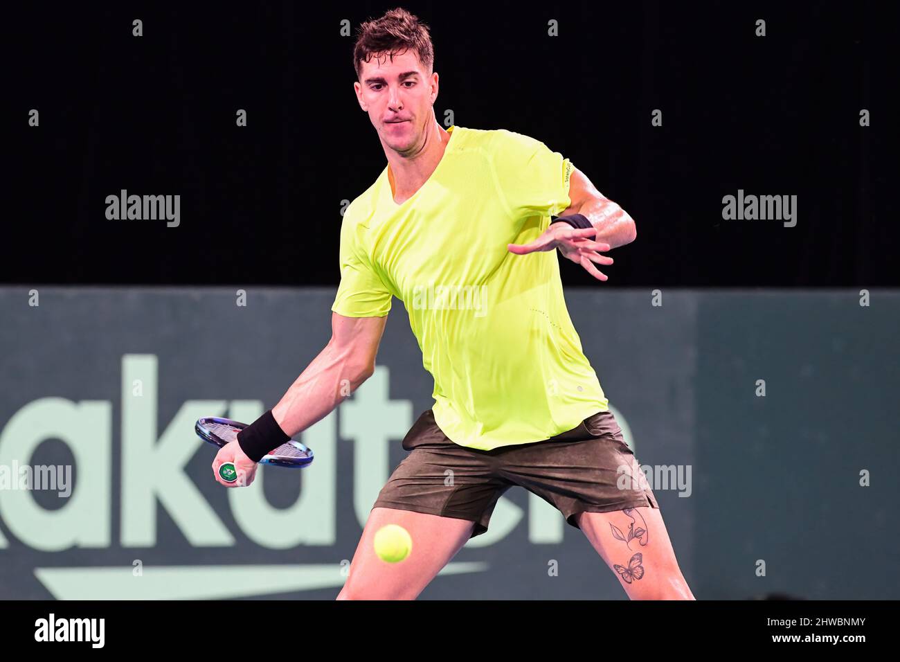 Sydney Olympic Park, Australien. 05. März 2022. Thanasi Kokkinakis aus Australien in Aktion während der Davis Cup Qualifying Round 2022 gegen Zsombor Piros aus Ungarn im Ken Rosewell Stadium. Endergebnis: Thanasi Kokkinakis 2:0 Zsombor Piros. Kredit: SOPA Images Limited/Alamy Live Nachrichten Stockfoto