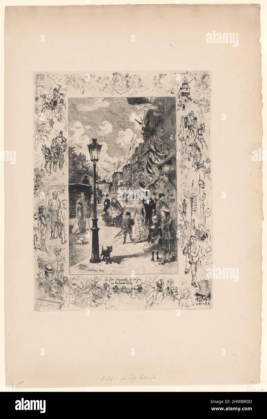 La fête nationale au Boulevard Clichy (der Nationalfeiertag auf dem Boulevard Clichy). Künstler: Félix Hilaire Buhot, Französisch, 1847–1898 Stockfoto