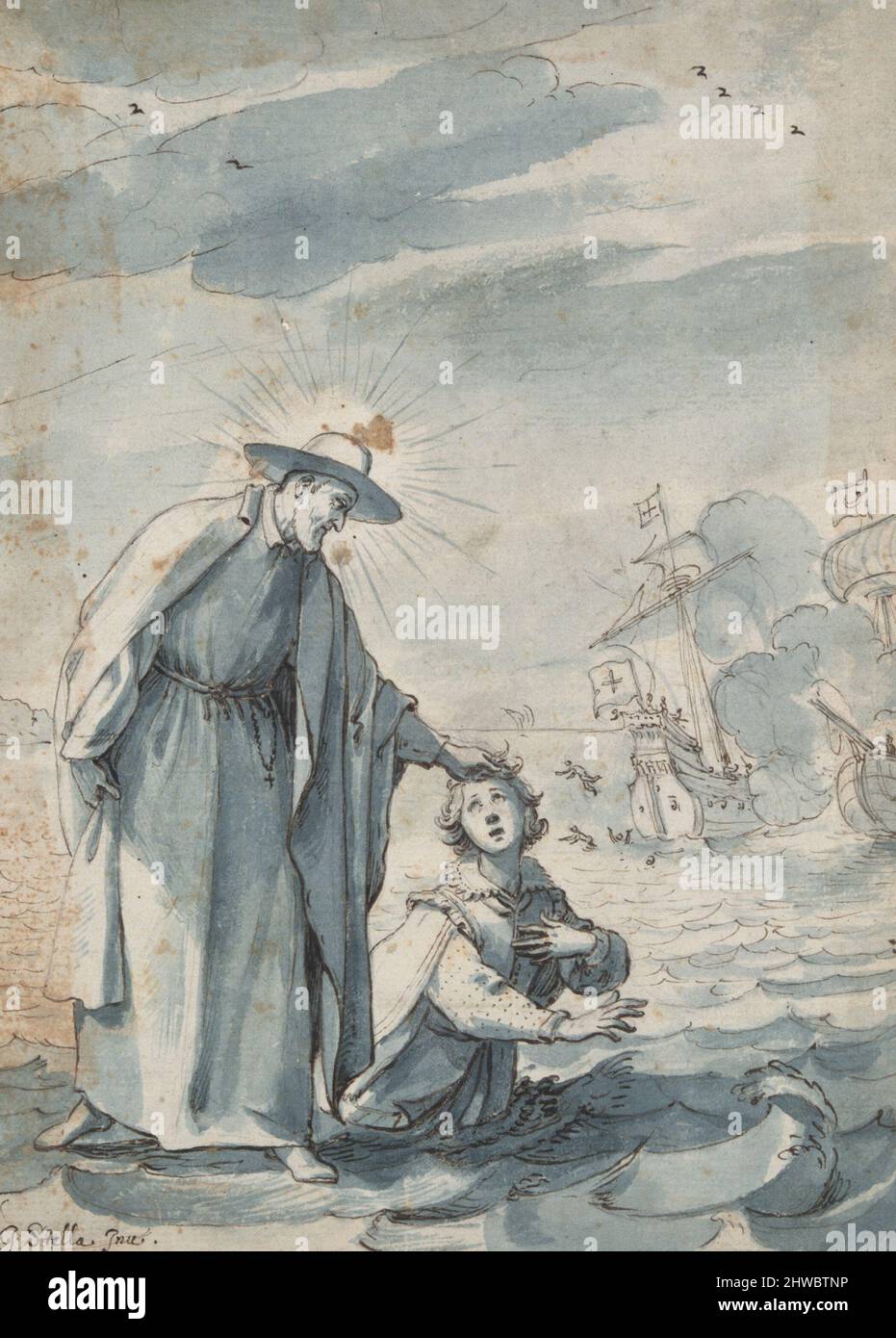 Die Rettung des Seemanns Andrea, Vorstudie für eine Gravierung von Christian SAS. Künstler: Jacques Stella, Französisch, 1596–1657 Stockfoto