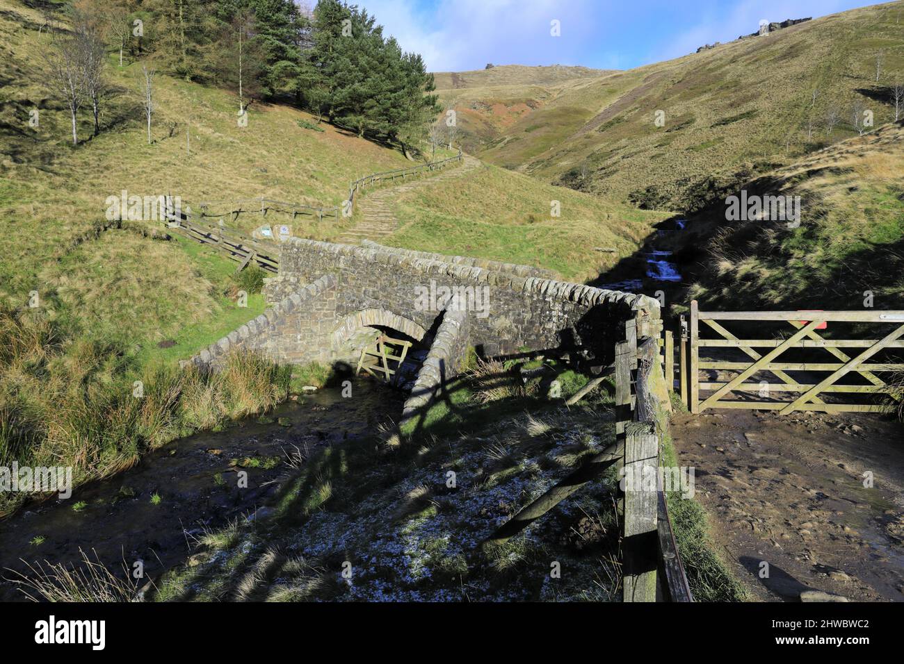 Blick auf den Jacobs Ladder Wanderweg, Kinder Scout, Derbyshire, Peak District National Park, England, Großbritannien Stockfoto