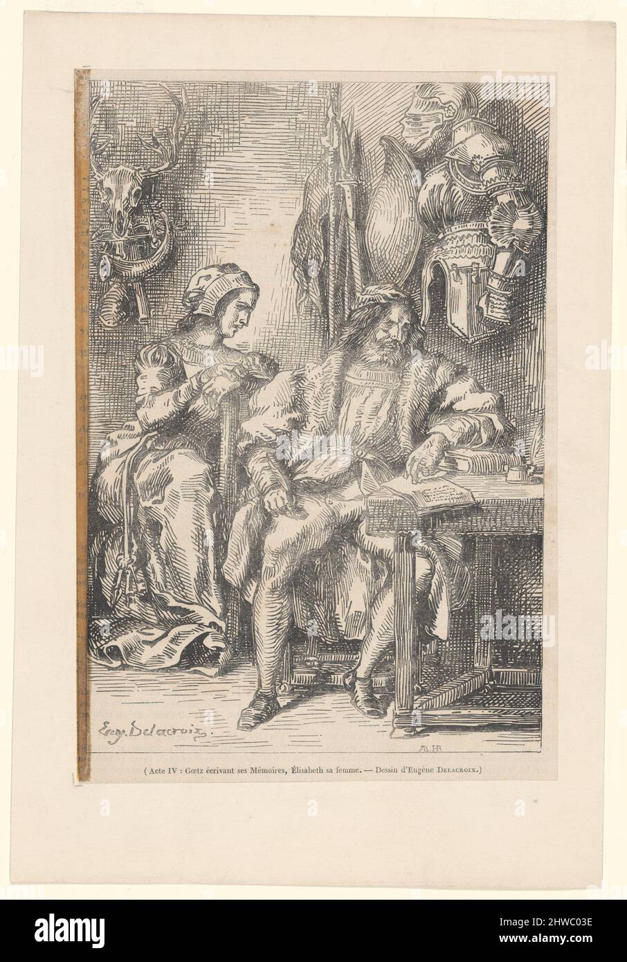 Goetz de Berlichingen ekrivant ses memoires. Nach: Eugène Delacroix, Französisch, 1798–1863 Stockfoto