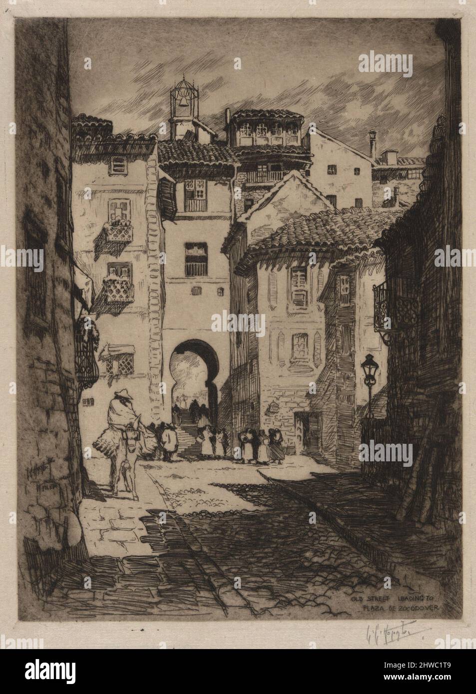 Straße zur Plaza de Zocodover, Toledo. Künstler: Lester George Hornby, Amerikaner, 1882–1956 Stockfoto