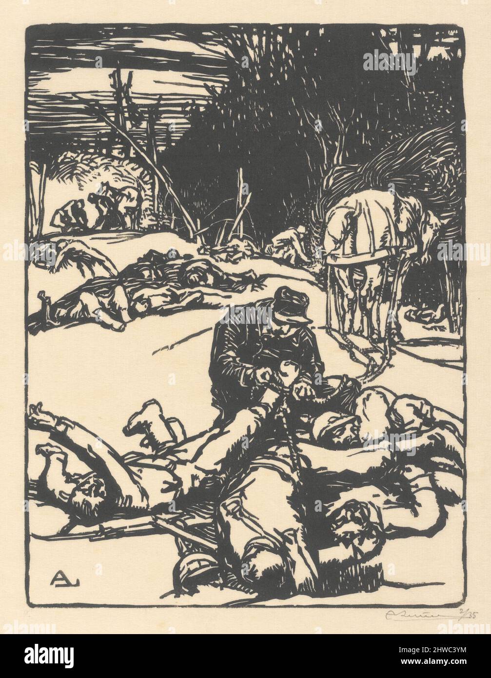 après le Combat (nach der Schlacht), aus La Guerre de 1914, erste Serie, Nr. 14. Künstler: Auguste Lepère, Französisch, 1849–1918 Stockfoto