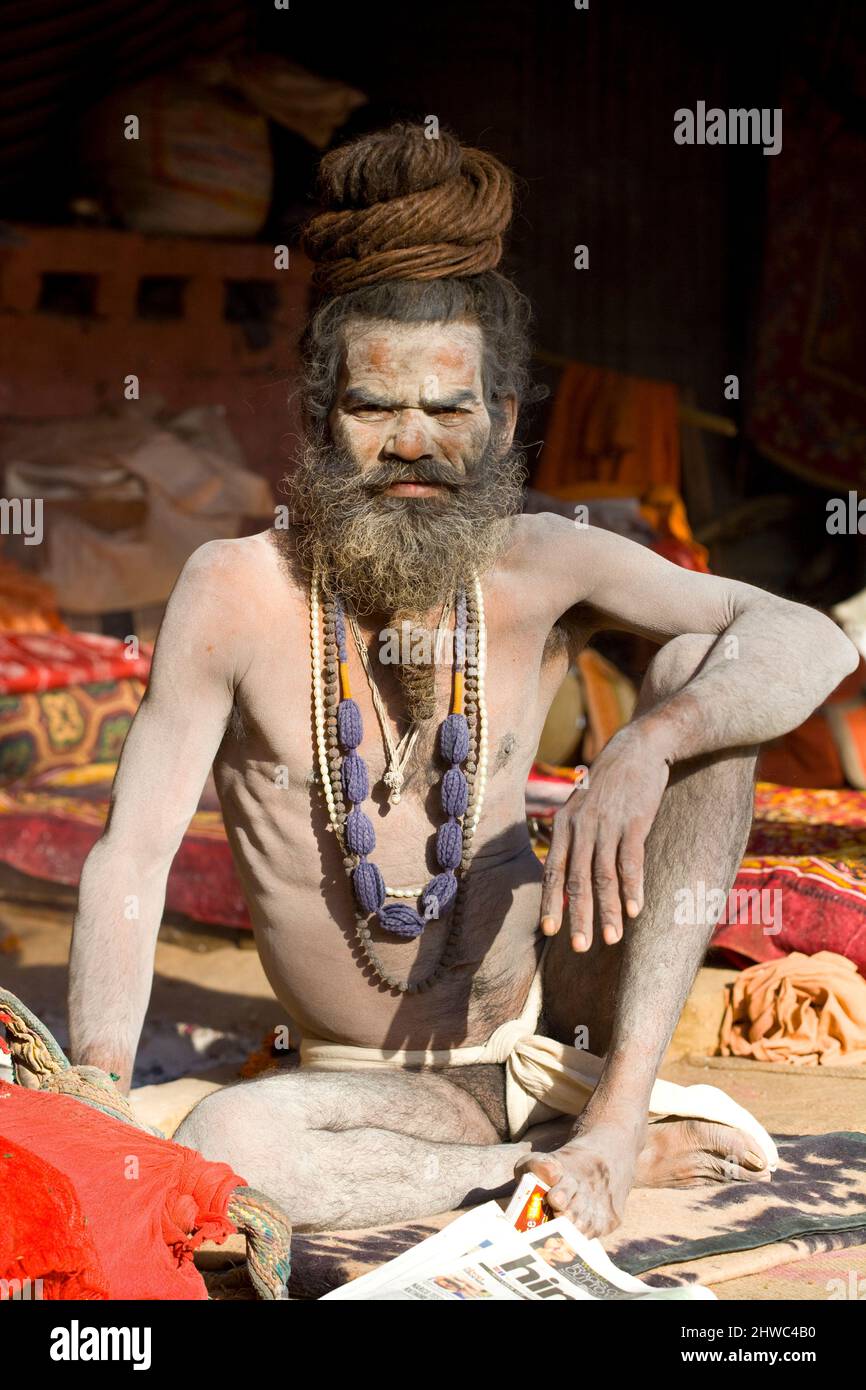 Indien, Hindu, Festival, Ganges, Ikone, Kumbh Mela, Wallfahrt, Ganges River, Travel India,Holy River, Religion. Hinduismus, Naga, Sadhu, Diwali, Festival Stockfoto