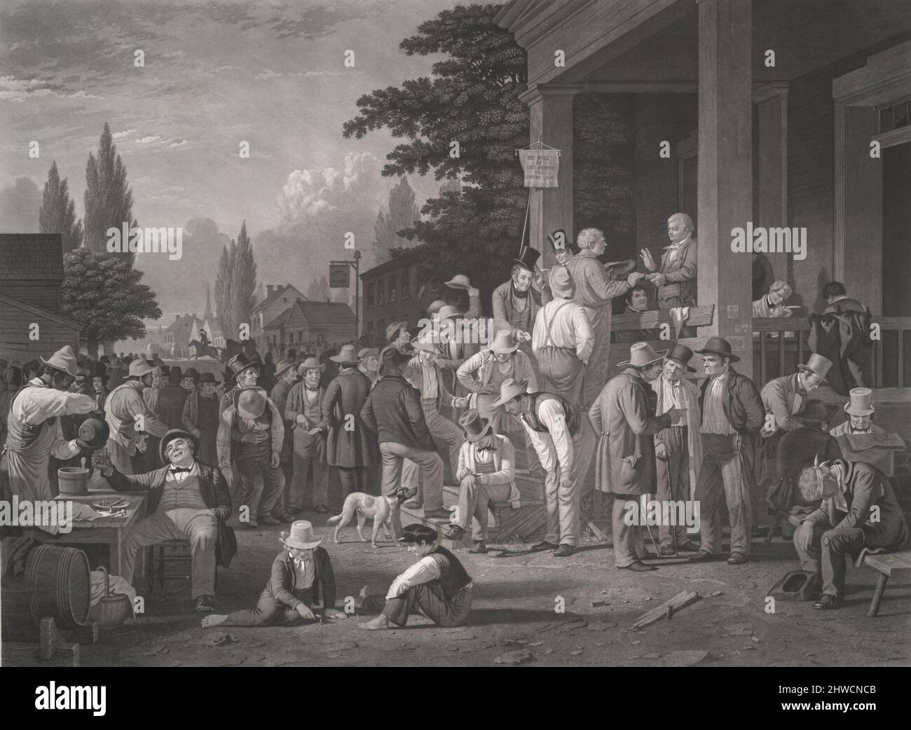 Die Landtagswahl. Künstler: John Sartain, Amerikaner, Geboren Großbritannien, 1808–1897After: George Caleb Bingham, Amerikaner, 1811–1879 Stockfoto