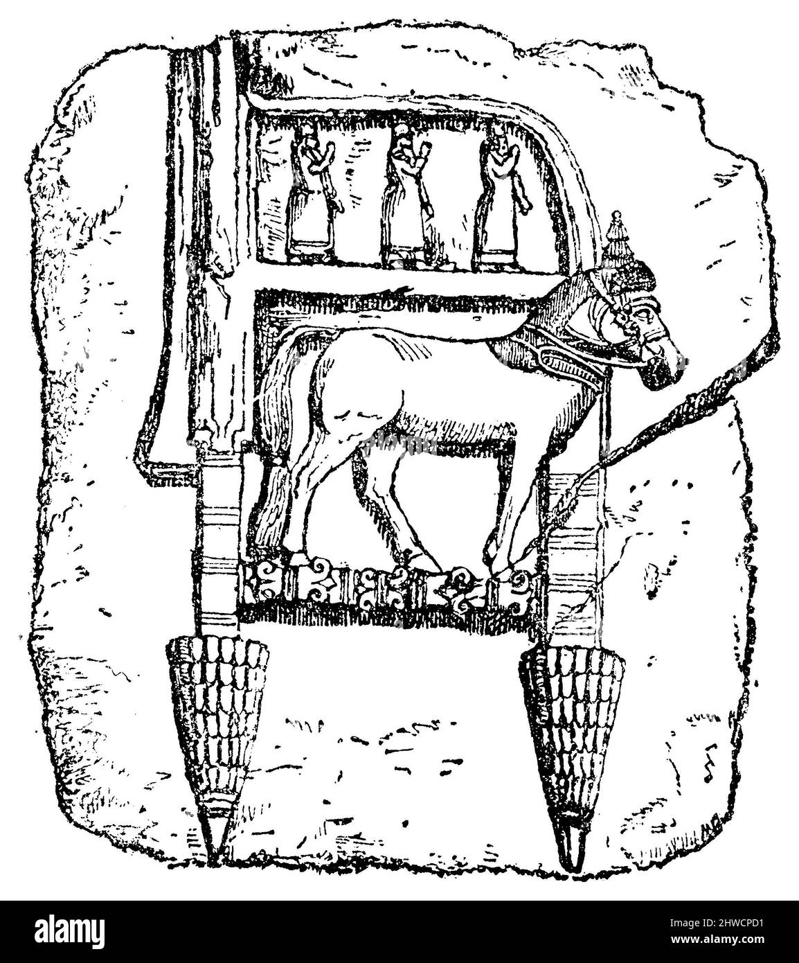 , , (Religionsgeschichte, 1885), assyrischer Thronessel. Nach-Und-Nach-Dem, Stockfoto