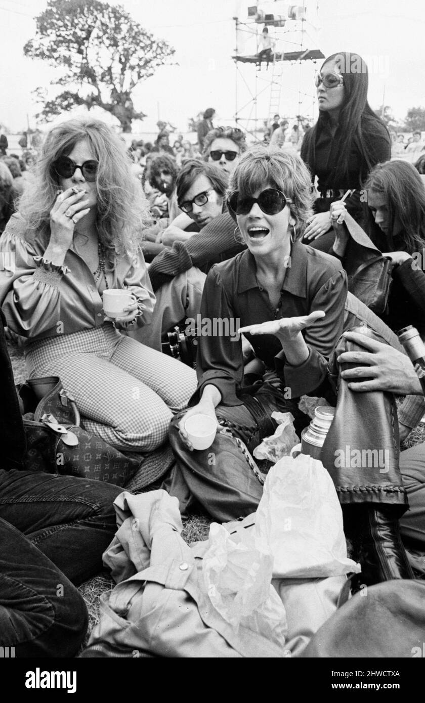 Jane Fonda in der Menge beim Isle of Wight Festival 30.. August 1969. Stockfoto
