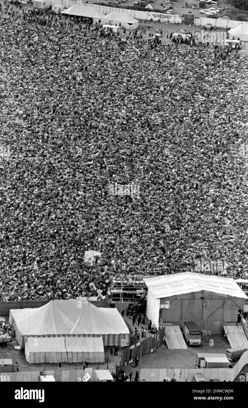 Luftaufnahme des Isle of Wight Pop Festival 30.. August 1969. Stockfoto