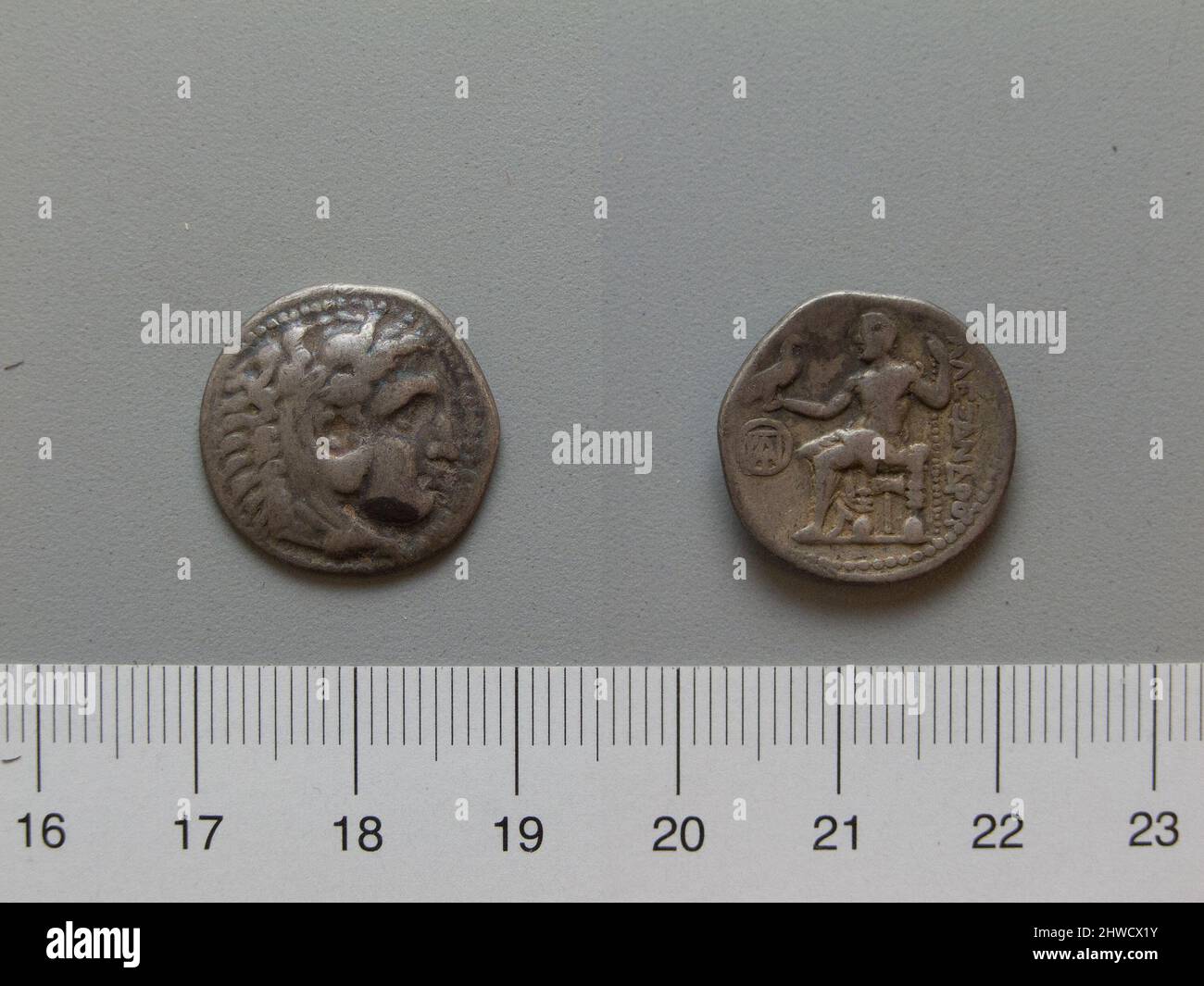 Drachme von Demetrius Poliorcetes, König von Makedonien aus Milet. Herrscher: Demetrius I., Poliorcetes, König von Mazedonien, 337–283 v. Chr., regiert 294–288 Münzstätte: Milet Stockfoto