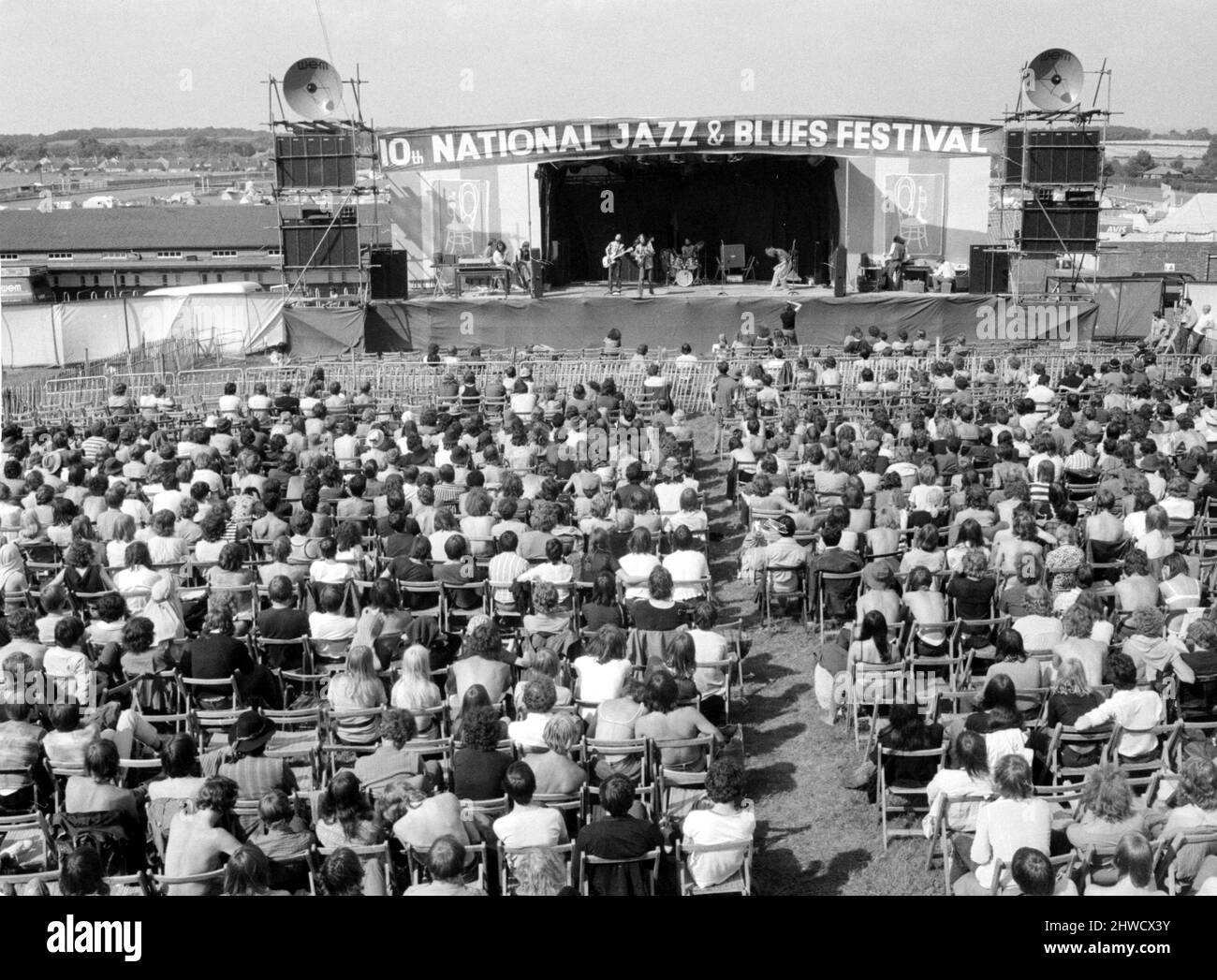 Musikfans beim zehnten National Jazz and Blues Festival. Plumpton Race Track, Streat, East Sussex. 6..-9.. August 1970. Stockfoto