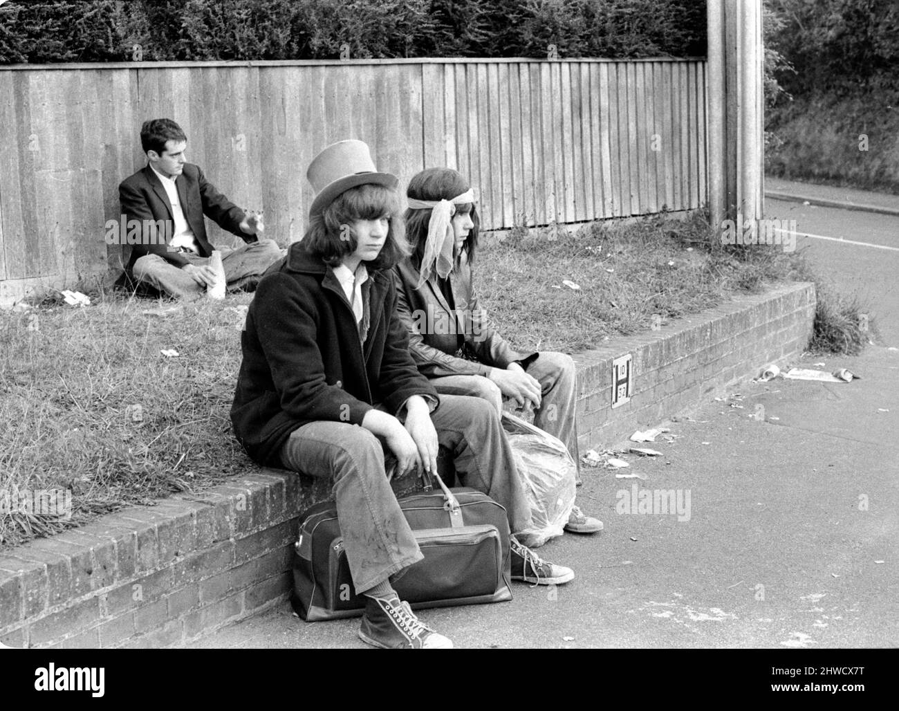Pop-Fans warten auf dem Isle of Wight Festival.30.. August 1969. Stockfoto