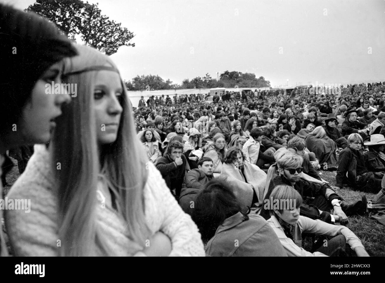 Musikfans beim Isle of Wight Festival.30.. August 1969. Stockfoto