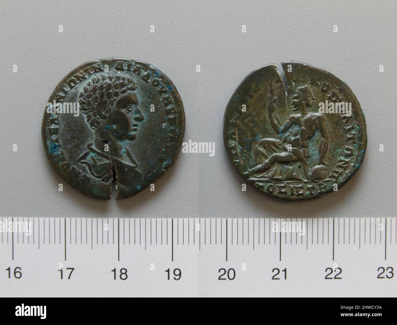 4 Assaria aus Nicopolis ad Istrum. Honorand: Diadumenian, Kaiser von Rom, 208–218 n. Chr., regiert 217–18 Münzstätte: Nicopolis ad IstrumpMagistrat: Agrippa Künstler: Unbekannt Stockfoto