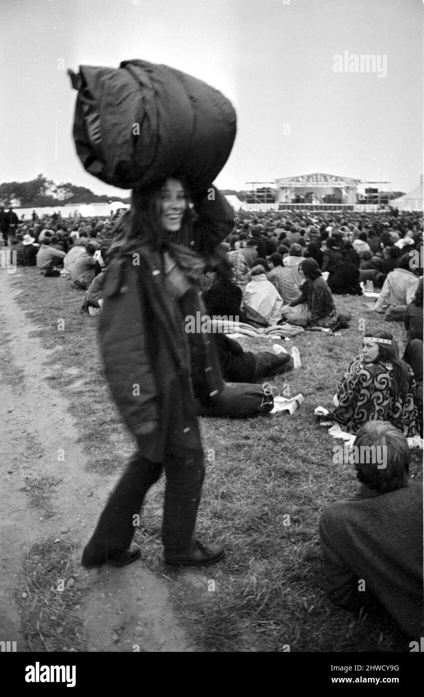Musikfan beim Isle of Wight Festival. 30.. August 1969. Stockfoto