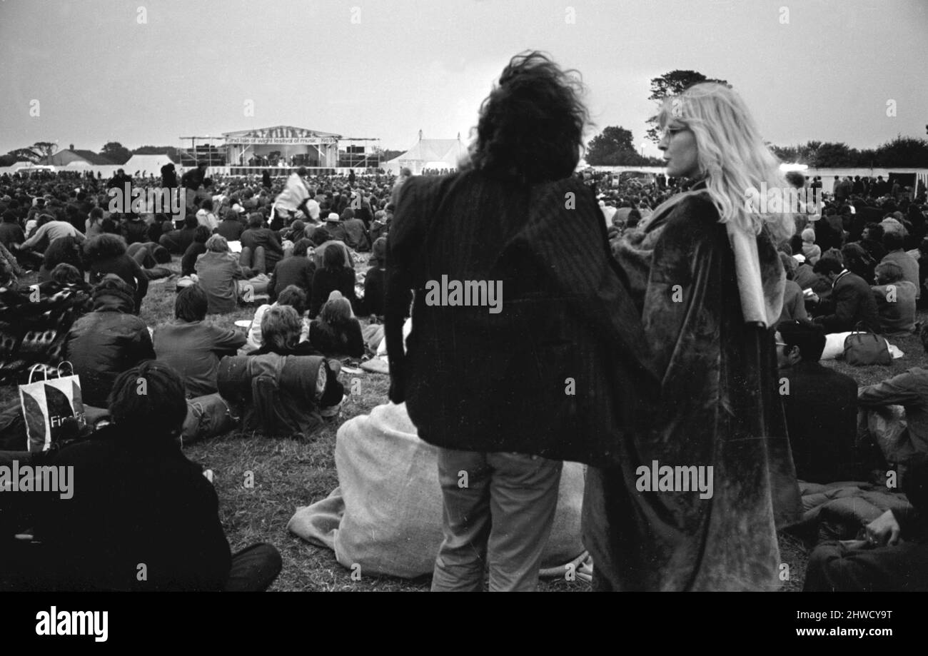 Musikfans beim Isle of Wight Festival. 30.. August 1969. Stockfoto