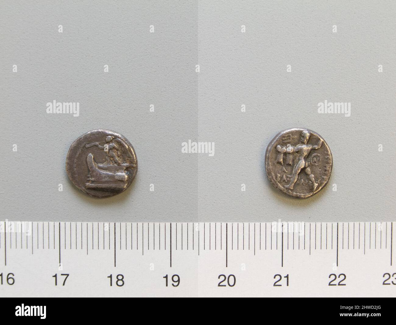Münze von Demetrius Poliorcetes, König von Mazedonien. Herrscher: Demetrius I., Poliorcetes, König von Mazedonien, 337–283 v. Chr., regiert 294–288 Münzstätte: Mazedonien Künstler: Unbekannt Stockfoto