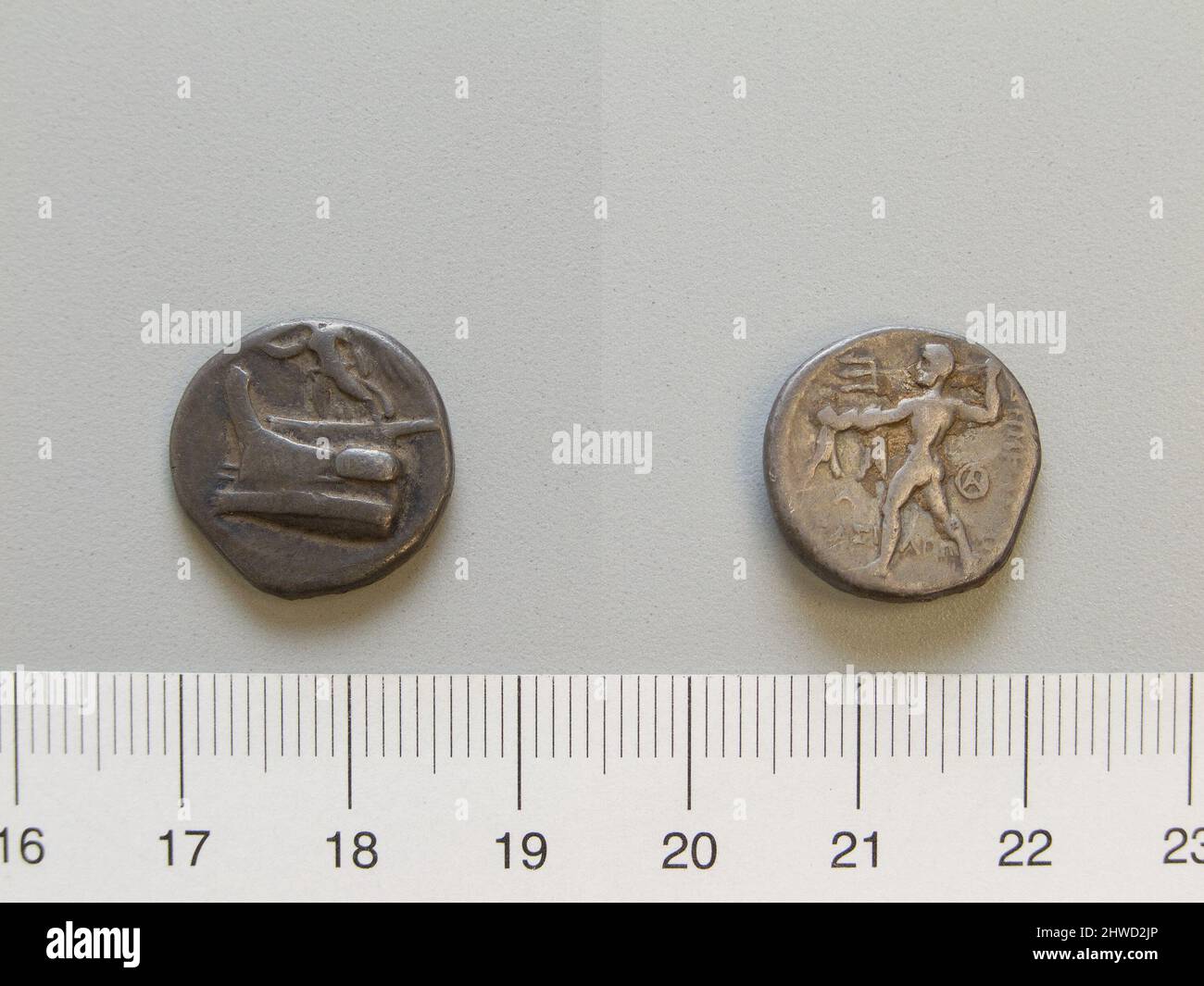 Münze von Demetrius Poliorcetes, König von Mazedonien. Herrscher: Demetrius I., Poliorcetes, König von Mazedonien, 337–283 v. Chr., regiert 294–288 Münzstätte: Mazedonien Stockfoto