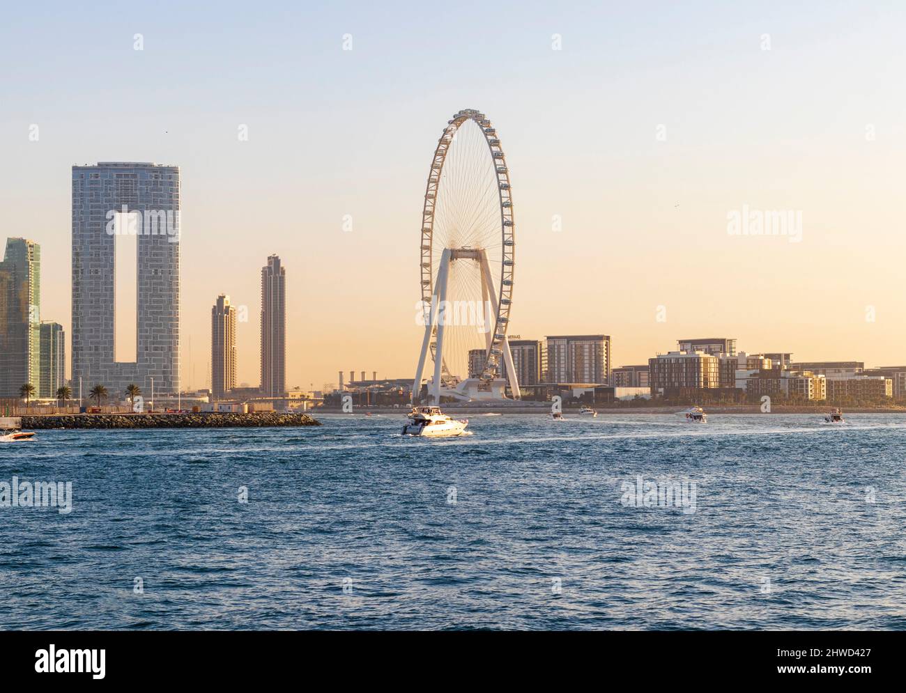 Dubai, VAE - 02.20.2022 höchstes Riesenrad der Welt Ain Dubai, in Blue Waters bei Meraas in Dubai, VAE. Stockfoto