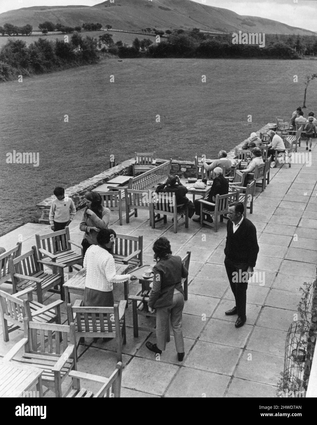 Brecon Beacons Mountain Center, Brecon, Powys, Mid Wales, Donnerstag, 3.. September 1970. Picknick- und Buffetbereich. Stockfoto